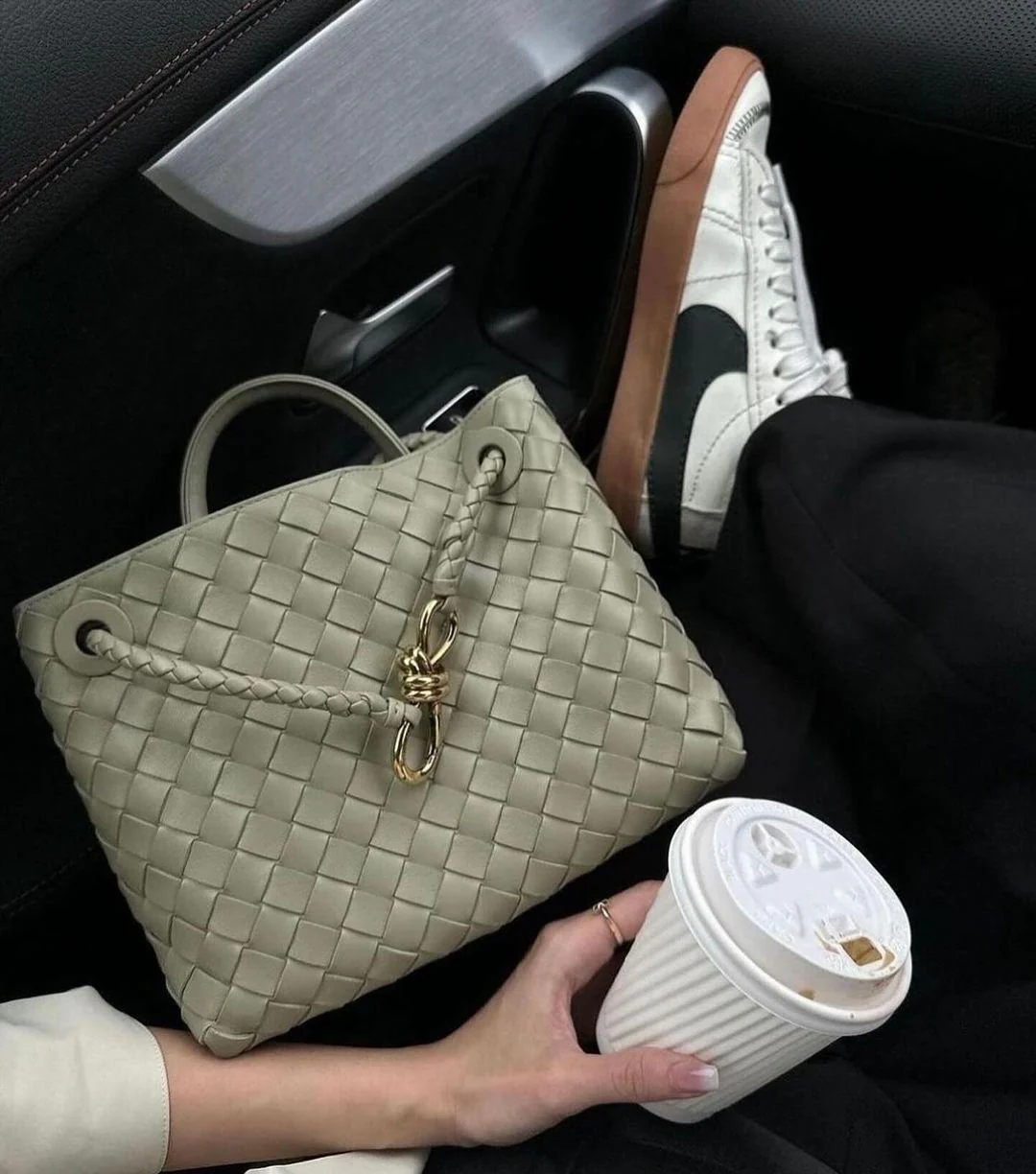 Woven Vegan Leather Tote - Image 14