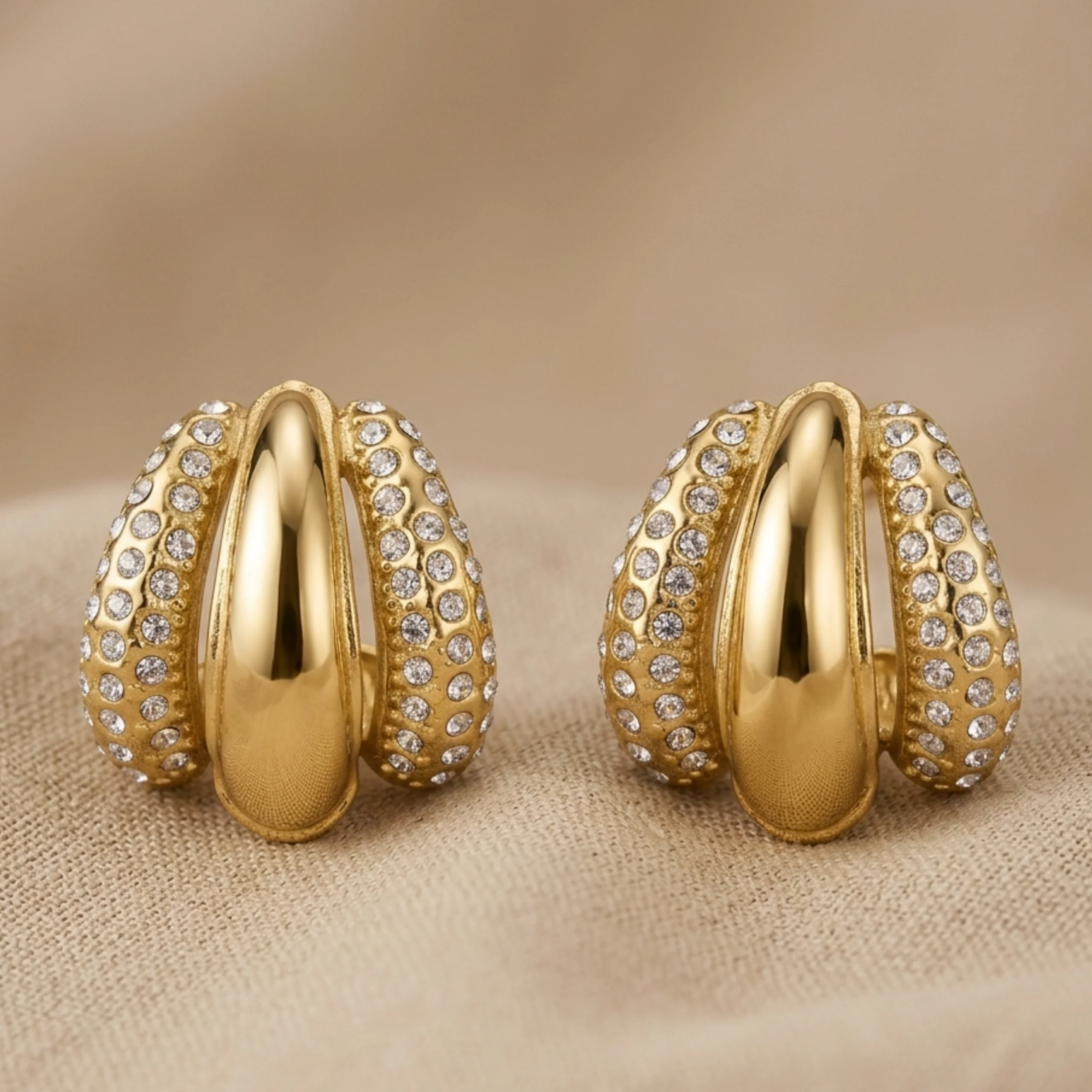Luxanna Glow Gold Crystal Stud Earrings - Image 2