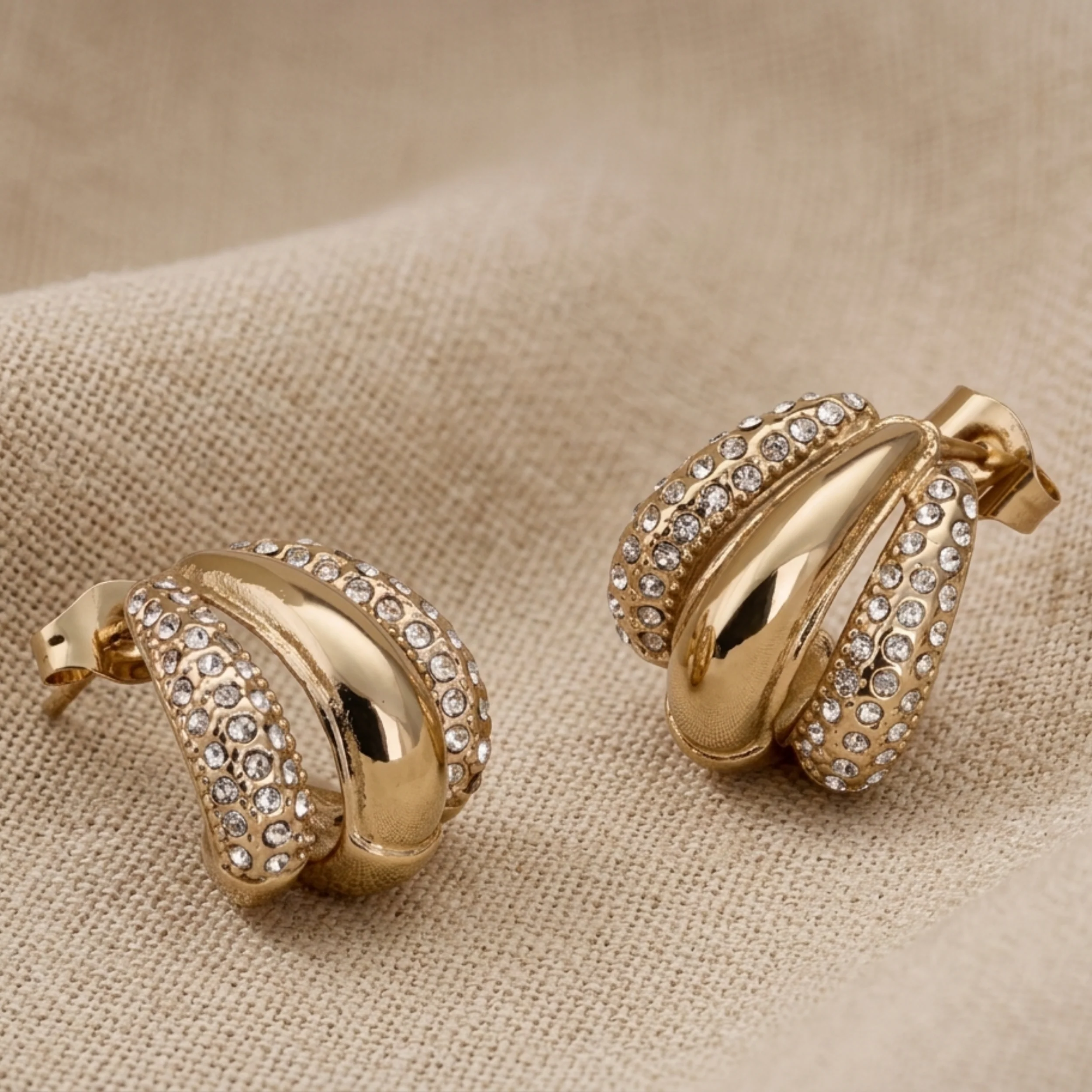 Luxanna Glow Gold Crystal Stud Earrings - Image 3