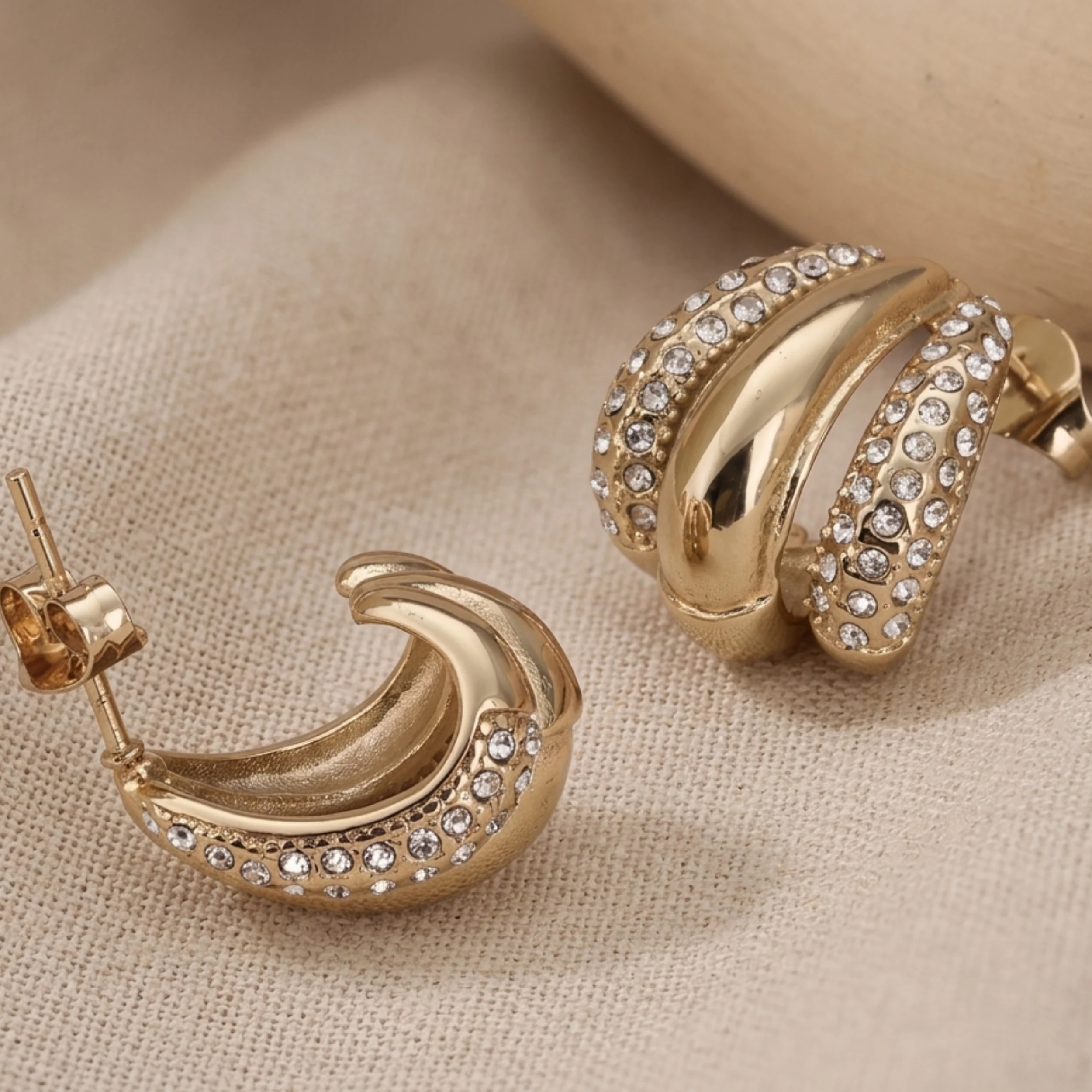 Luxanna Glow Gold Crystal Stud Earrings - Image 4