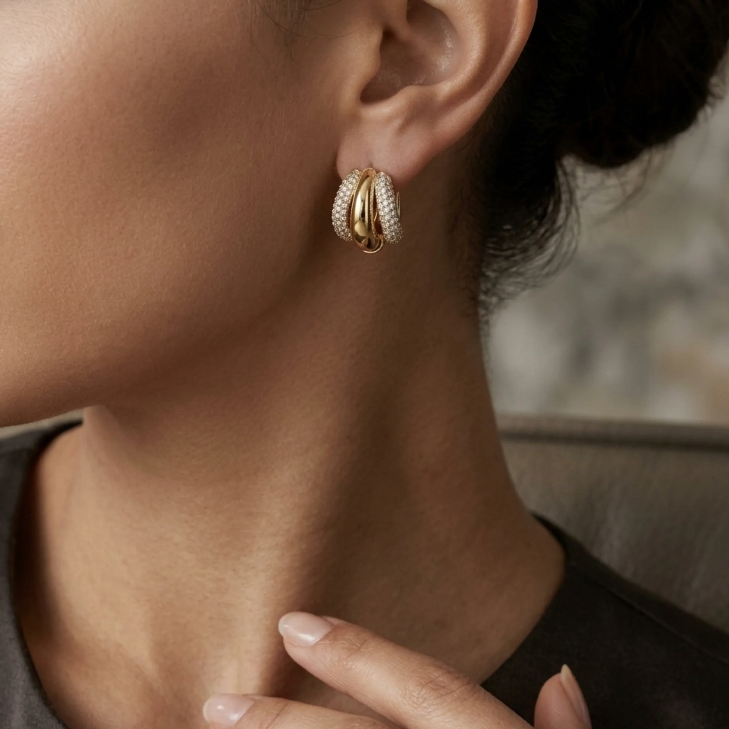 Luxanna Glow Gold Crystal Stud Earrings - Image 5