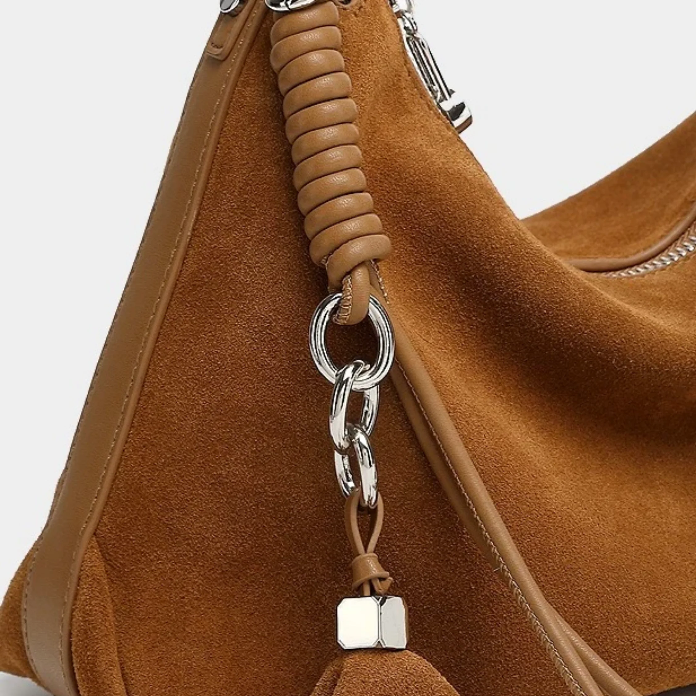 Luxéa Genuine Leather Hobo Bag with Braided Detail & Tassel Accent - Image 10
