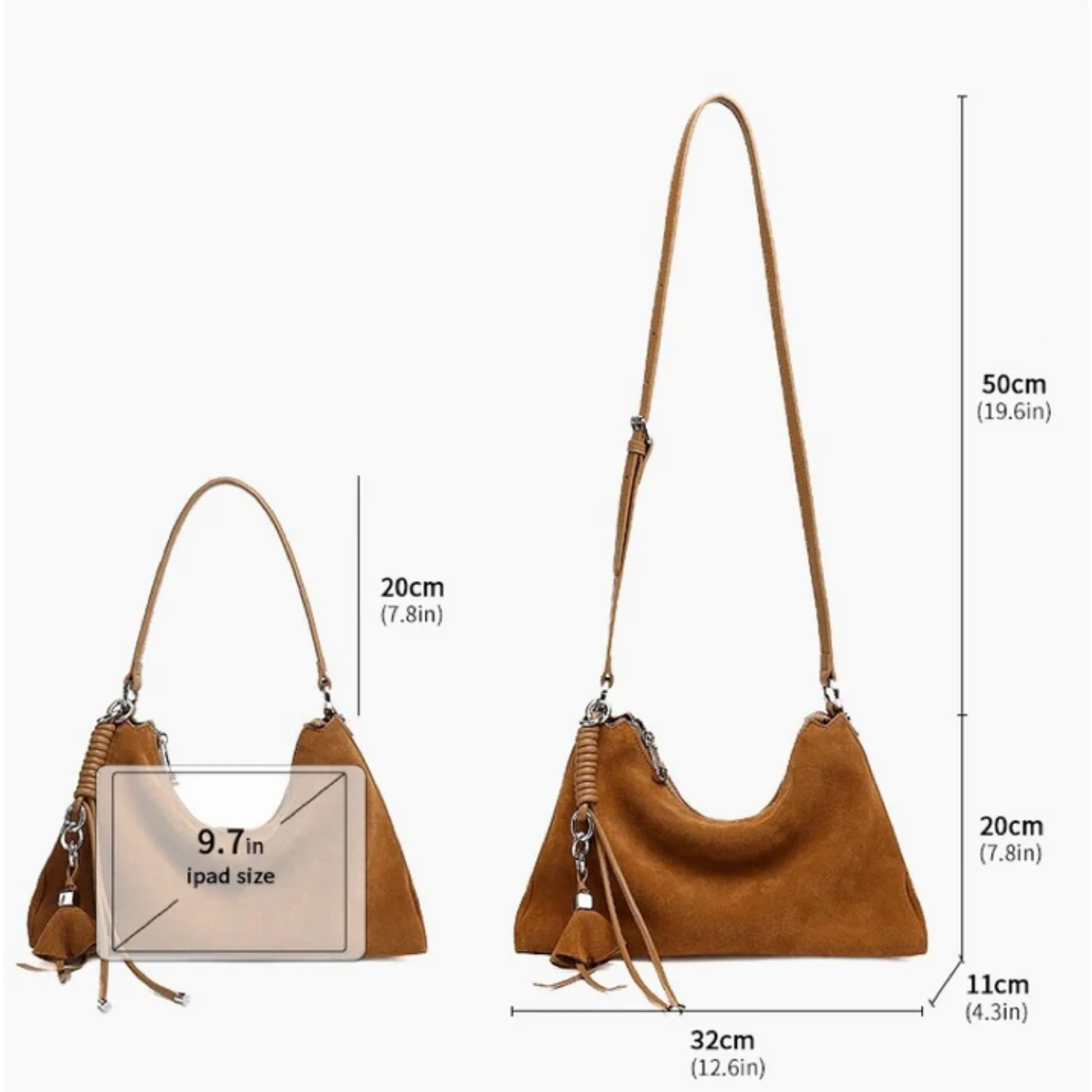 Luxéa Genuine Leather Hobo Bag with Braided Detail & Tassel Accent - Image 12