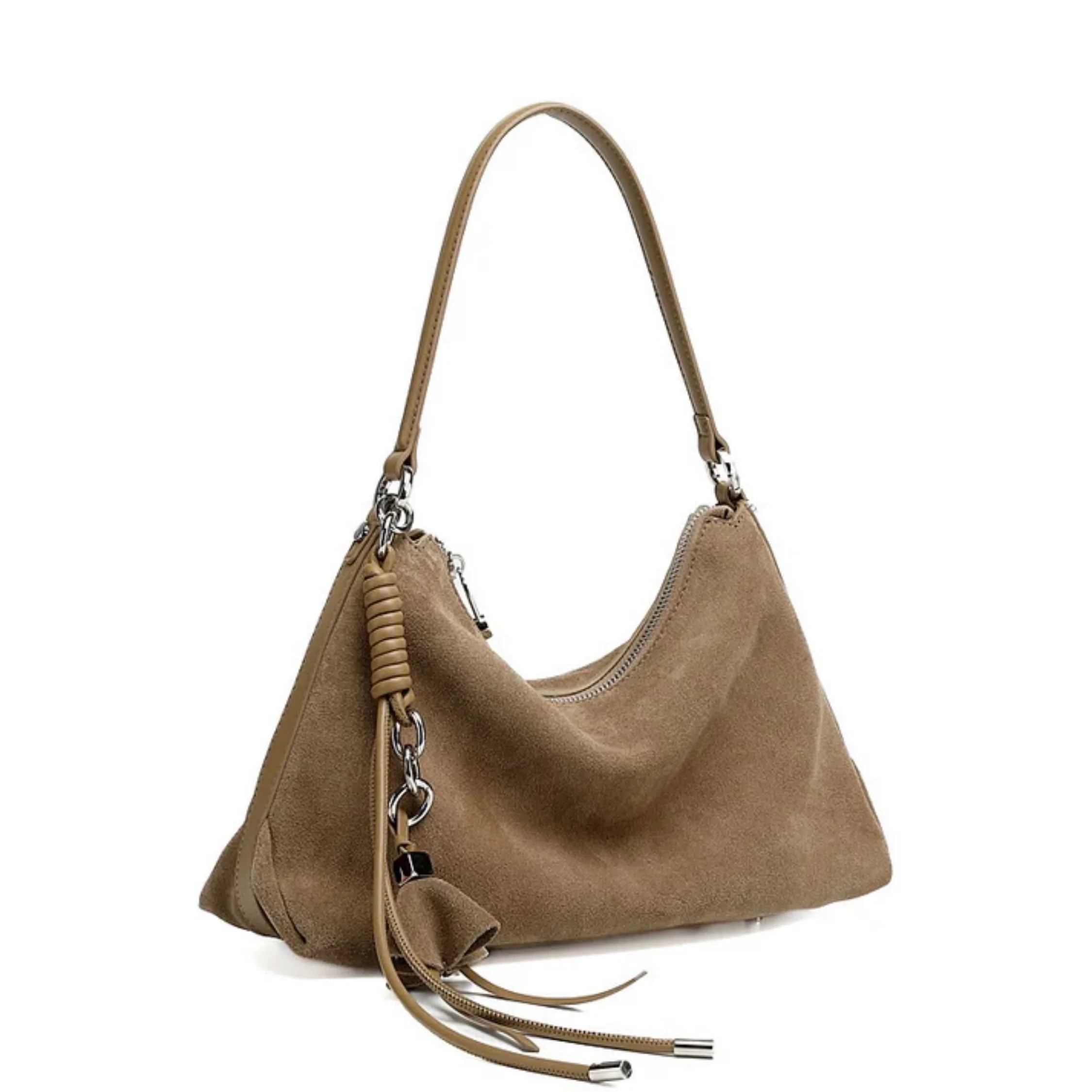 Luxéa Genuine Leather Hobo Bag with Braided Detail & Tassel Accent - Image 2