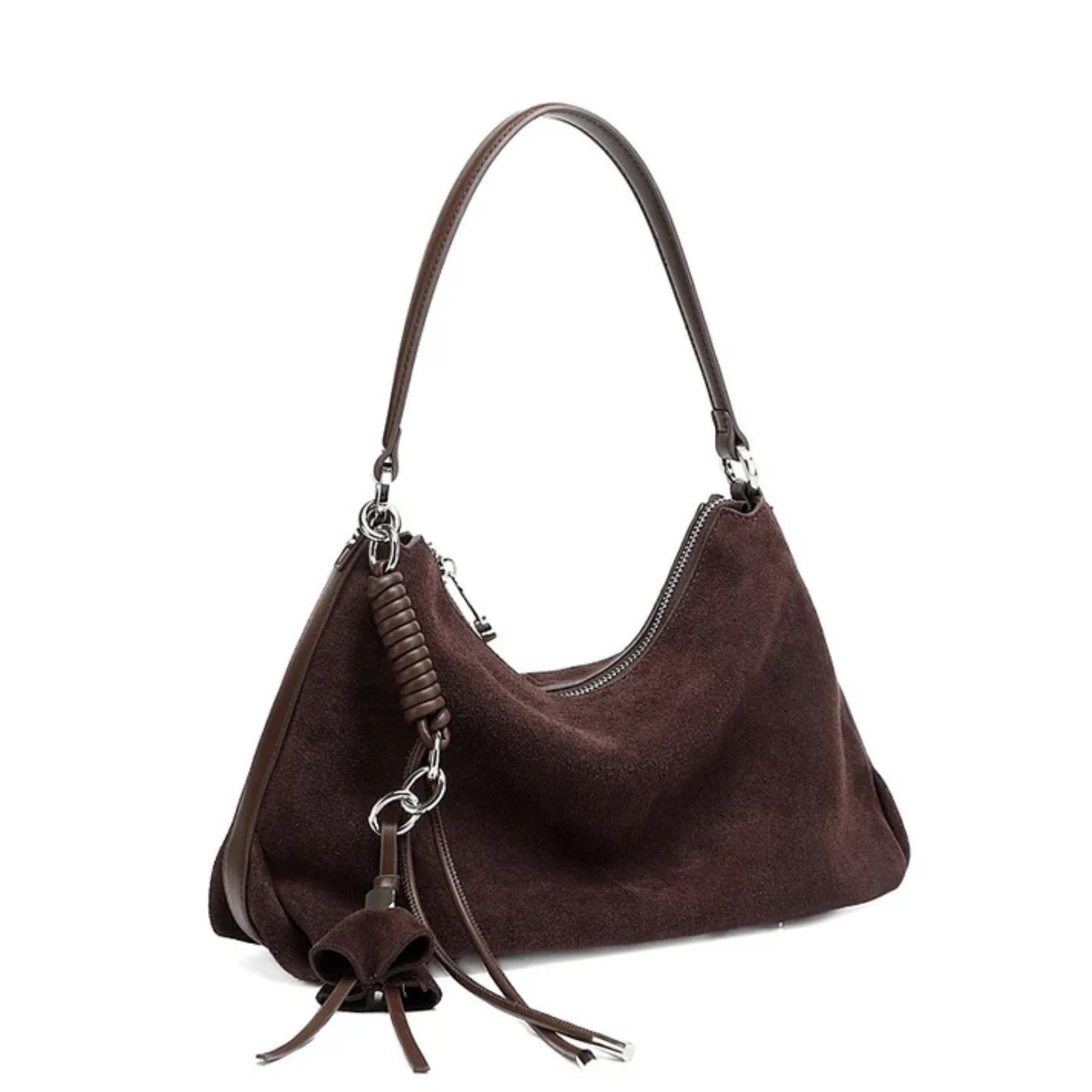 Luxéa Genuine Leather Hobo Bag with Braided Detail & Tassel Accent - Image 4