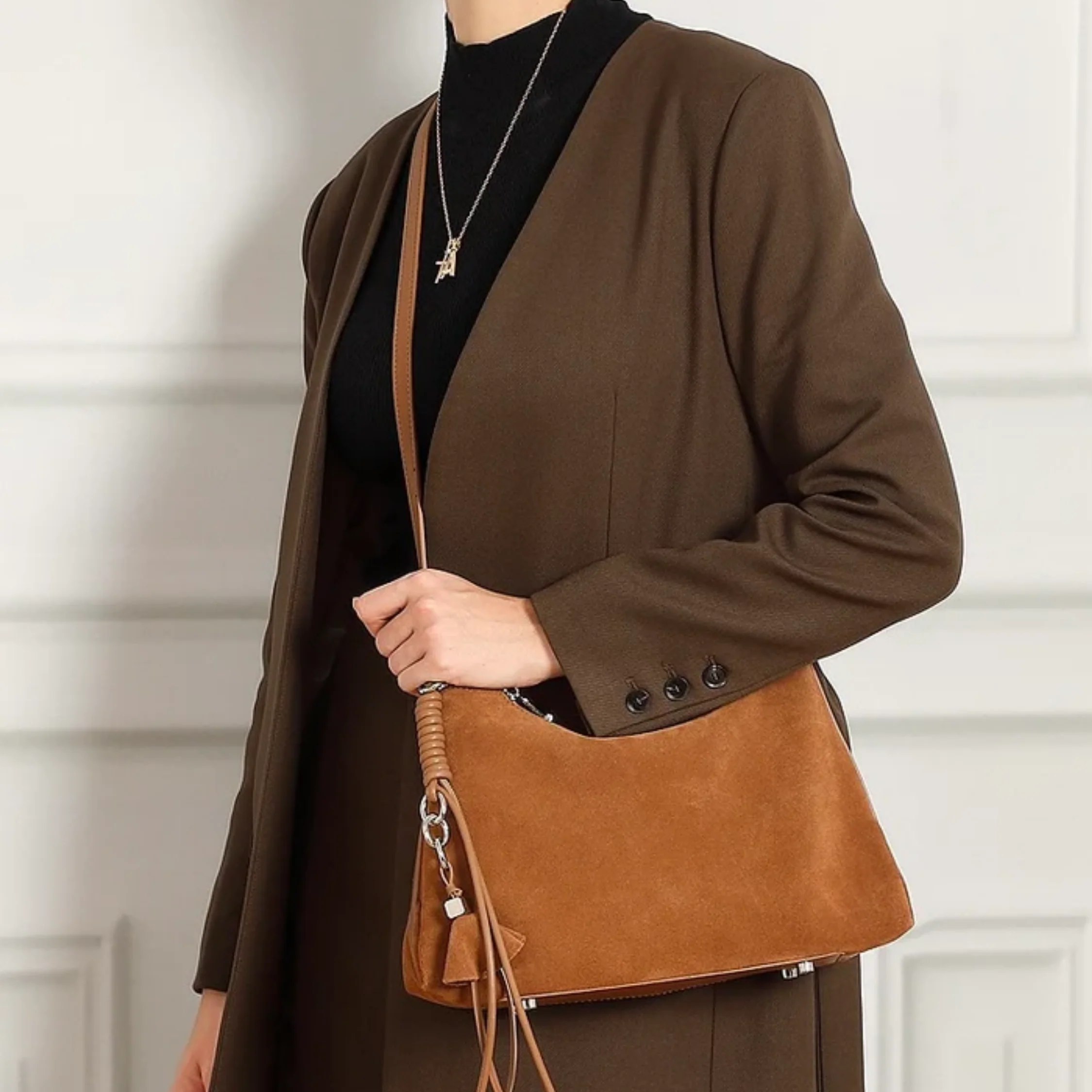 Luxéa Genuine Leather Hobo Bag with Braided Detail & Tassel Accent - Image 7