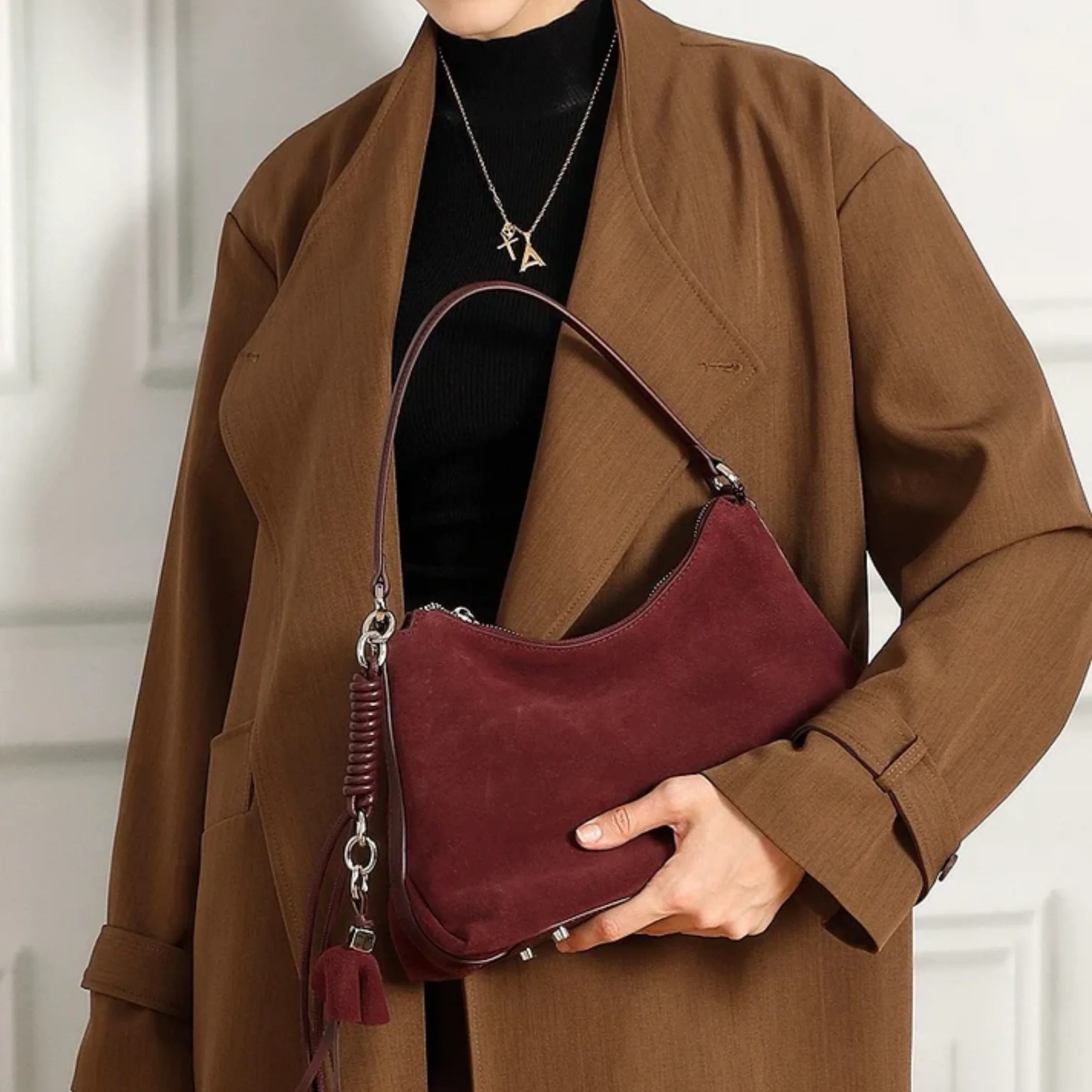 Luxéa Genuine Leather Hobo Bag with Braided Detail & Tassel Accent - Image 8