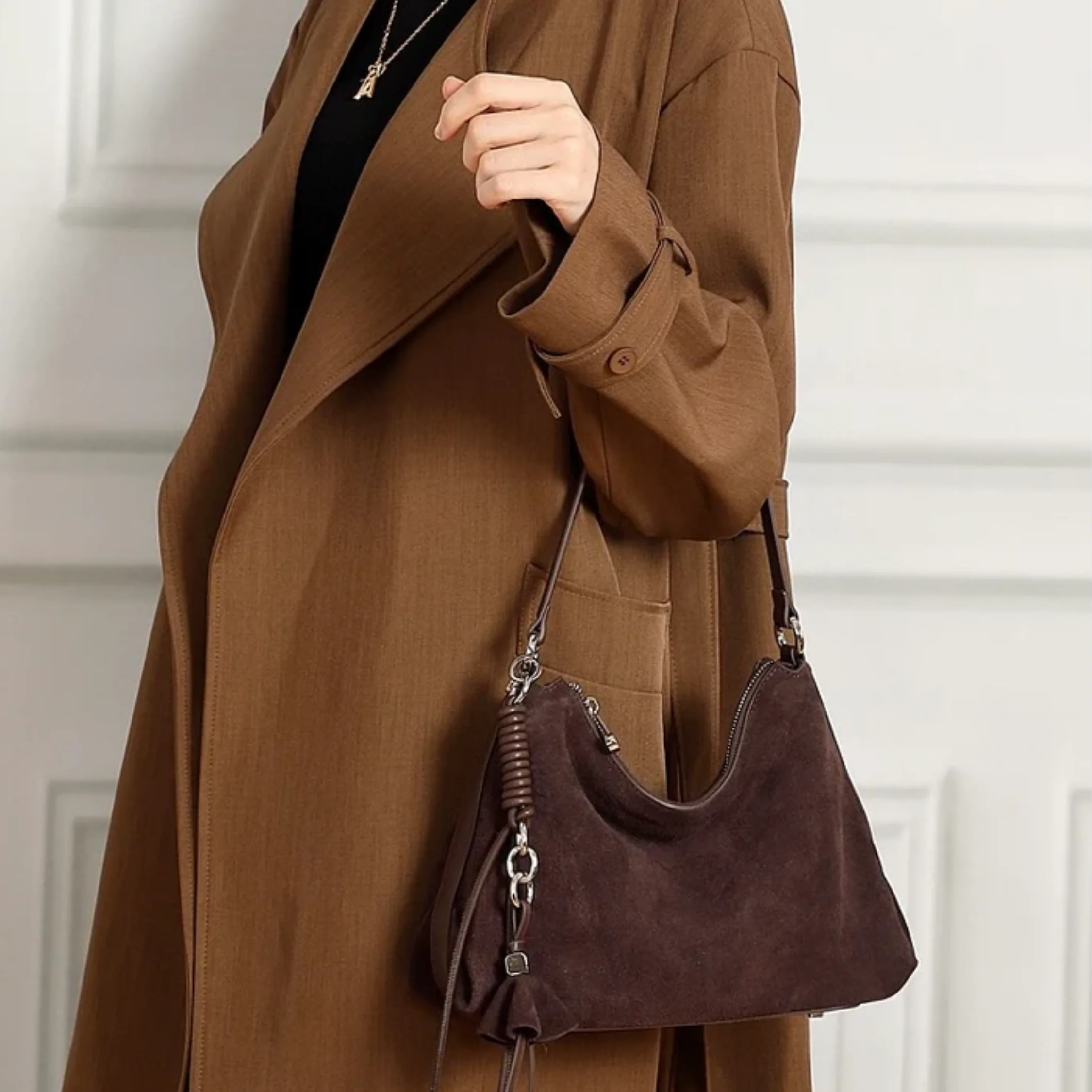 Luxéa Genuine Leather Hobo Bag with Braided Detail & Tassel Accent - Image 9