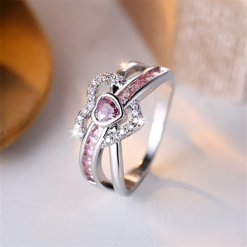 Luxury Pink Diamond Cut Wave 925 Sterling Silver Promise Ring - Image 2