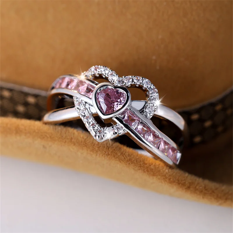 Luxury Pink Diamond Cut Wave 925 Sterling Silver Promise Ring - Image 3