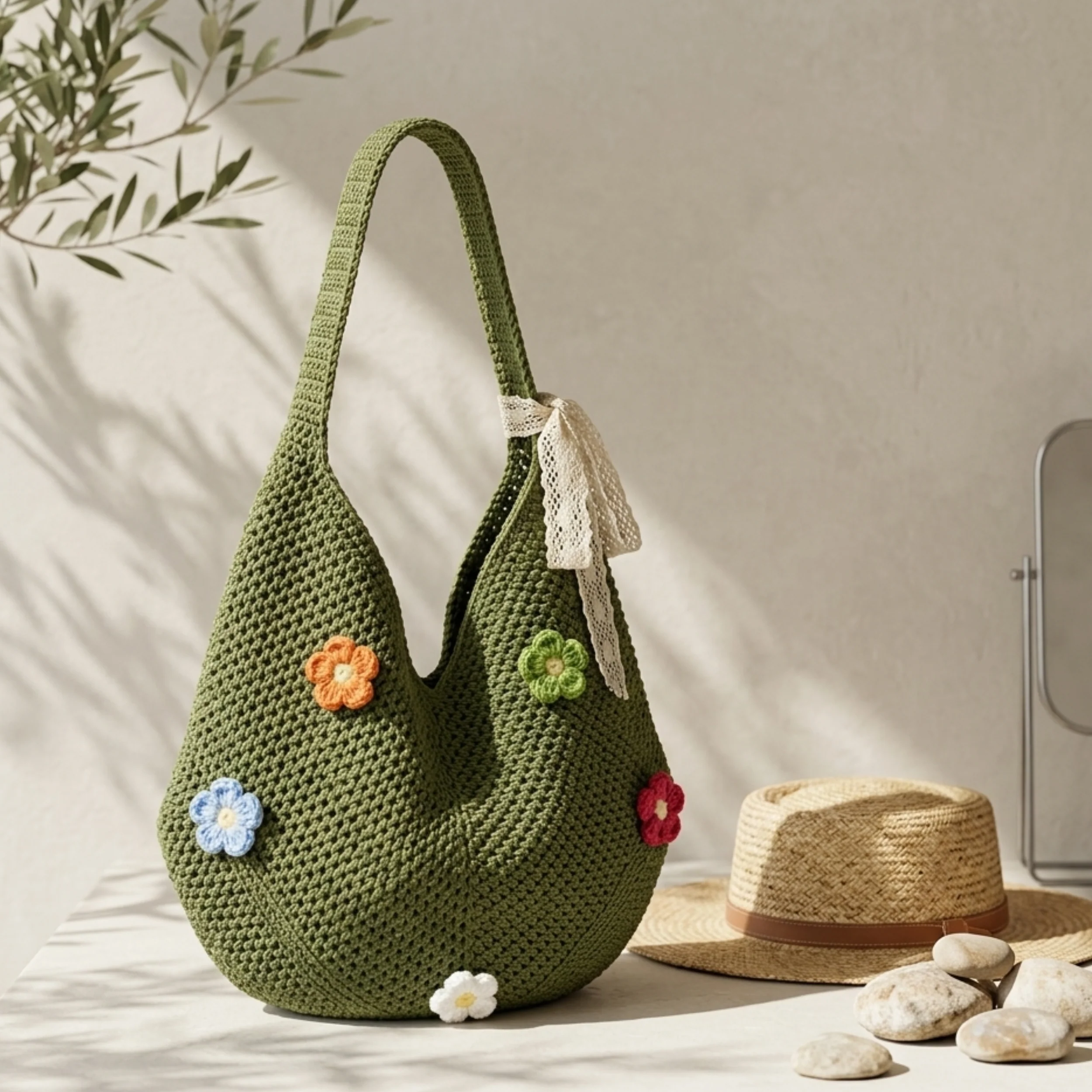 Mini Blossom Hollow-Out Knitted Tote Bag – Sustainable Bag - Image 2