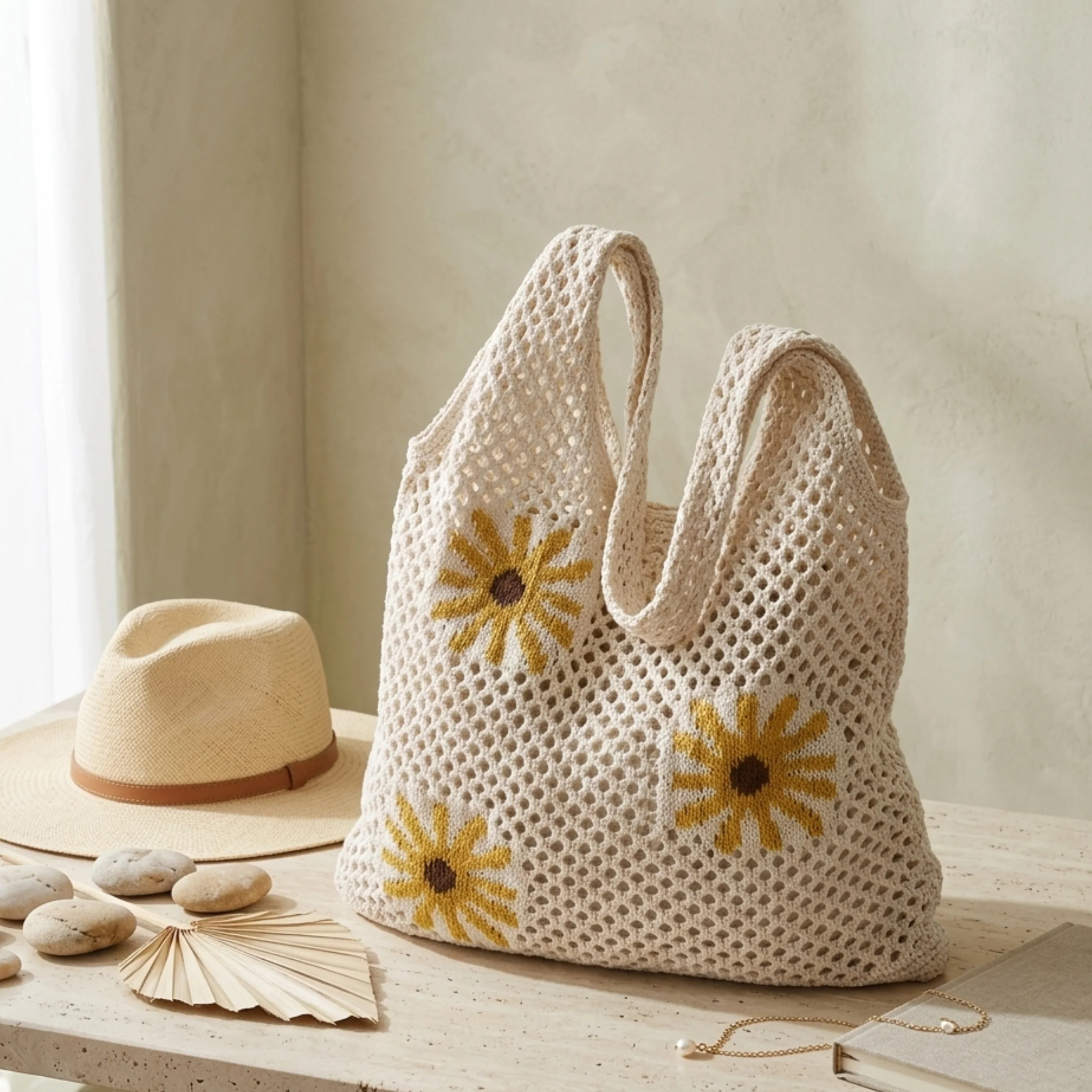 Mini Blossom Hollow-Out Knitted Tote Bag – Sustainable Bag - Image 3