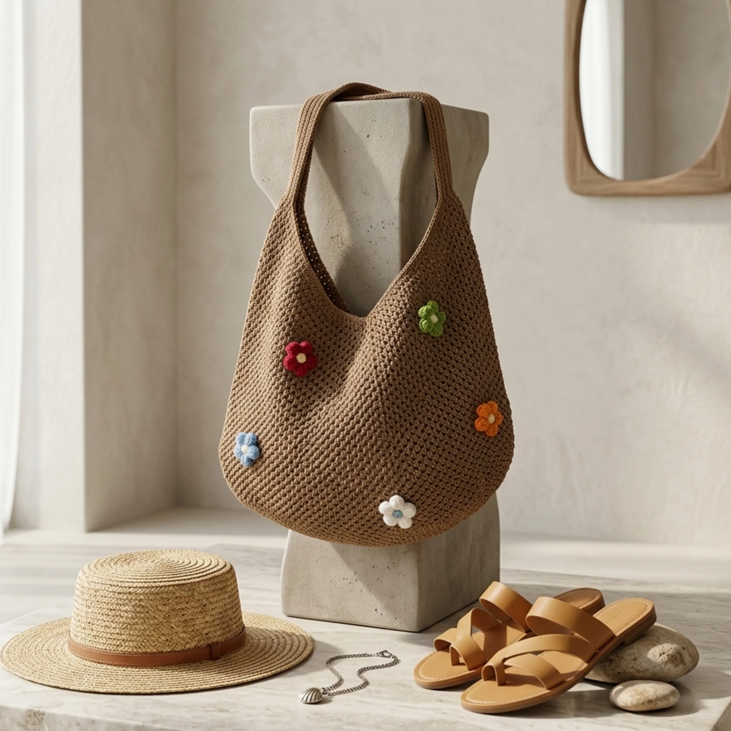 Mini Blossom Hollow-Out Knitted Tote Bag – Sustainable Bag - Image 4