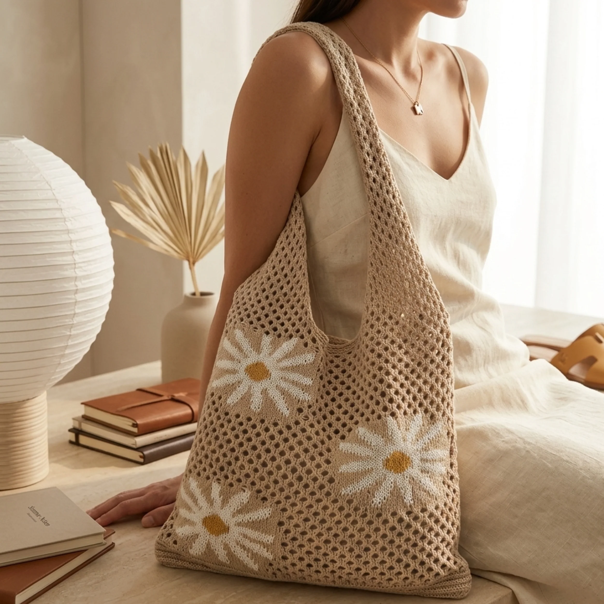 Mini Blossom Hollow-Out Knitted Tote Bag – Sustainable Bag - Image 5