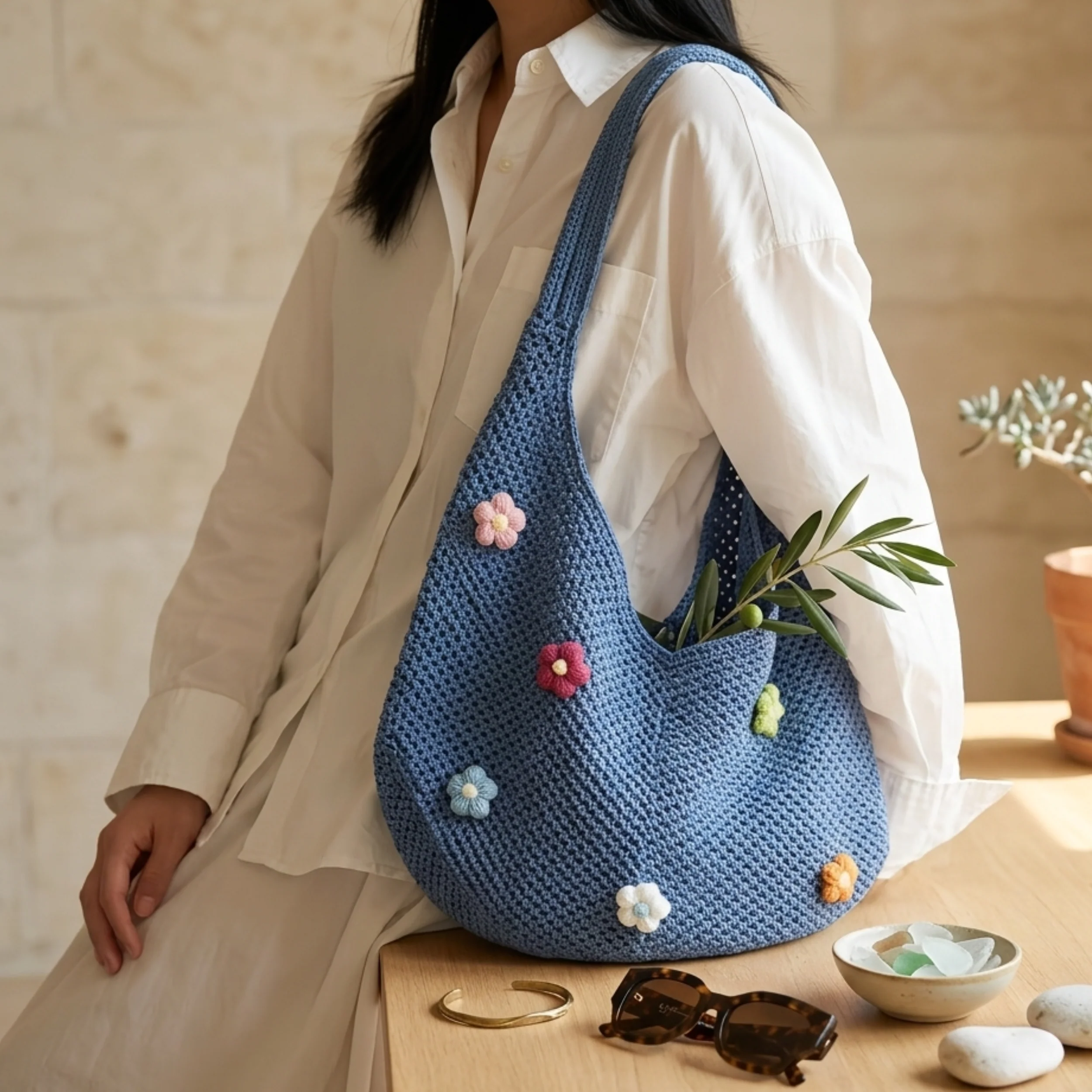 Mini Blossom Hollow-Out Knitted Tote Bag – Sustainable Bag - Image 7