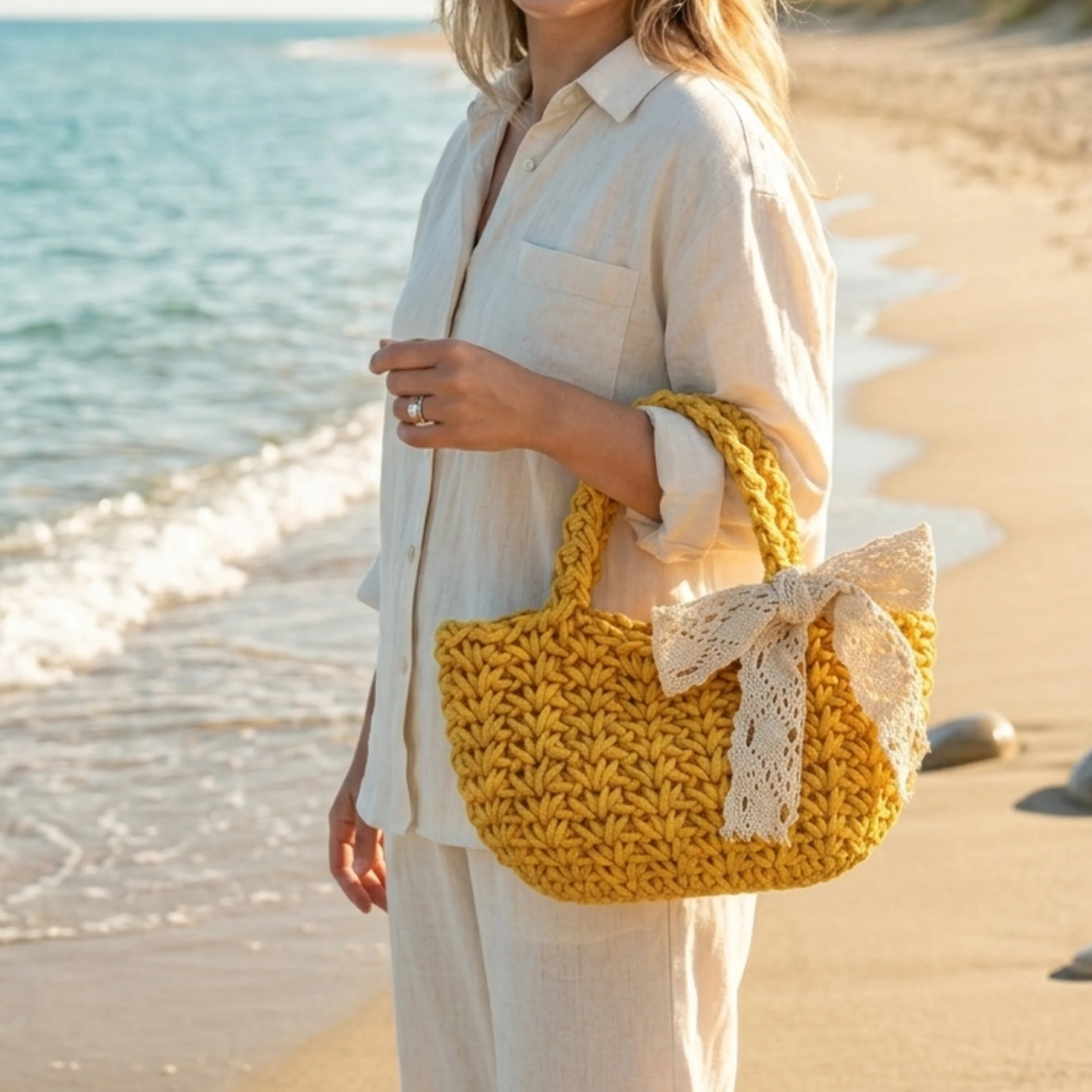 Minimalist Soft Weave Tote Handbag - Sustainable Bag - Image 5