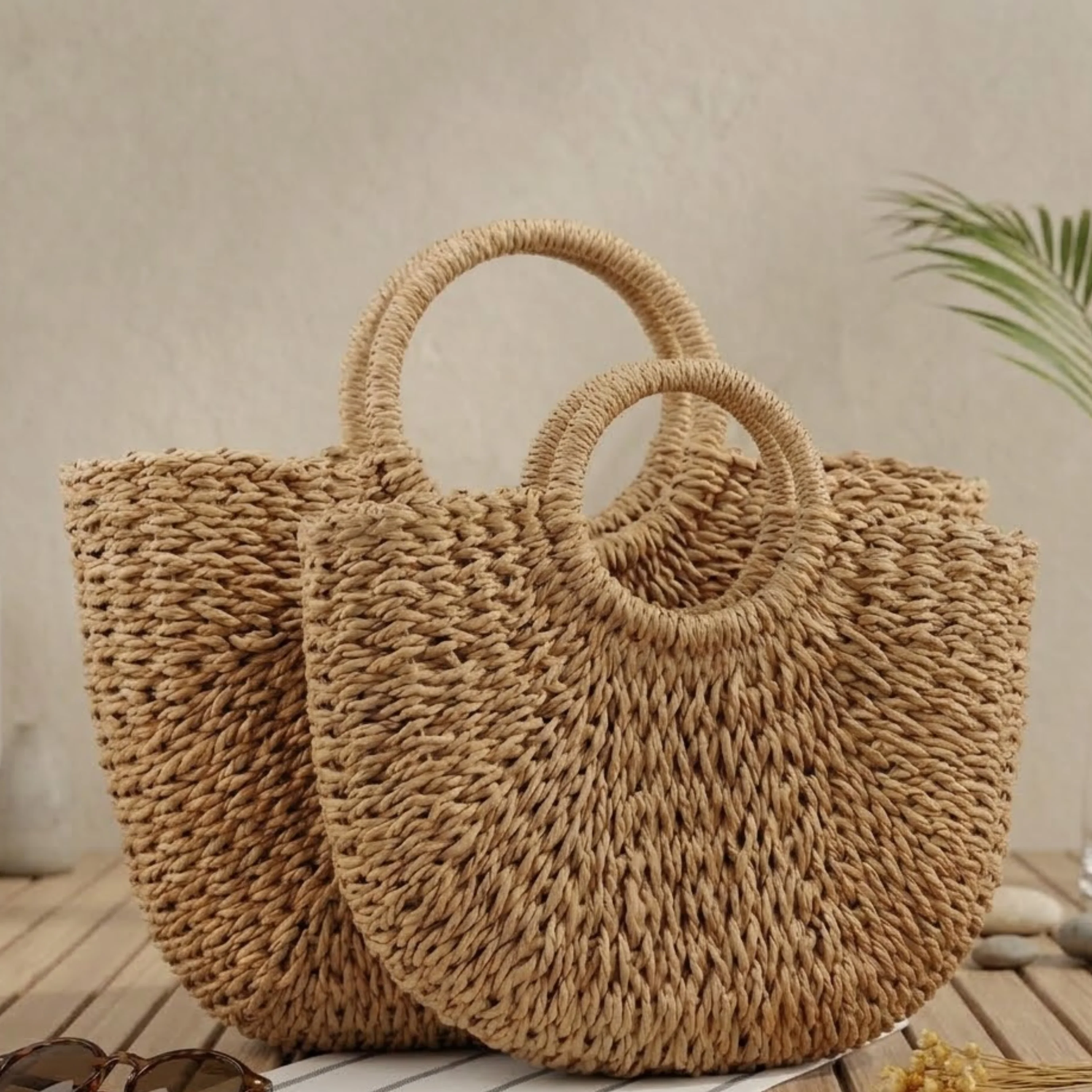 Moon-Shaped Handmade Straw Beach Tote – Sustainable Bag - Image 3