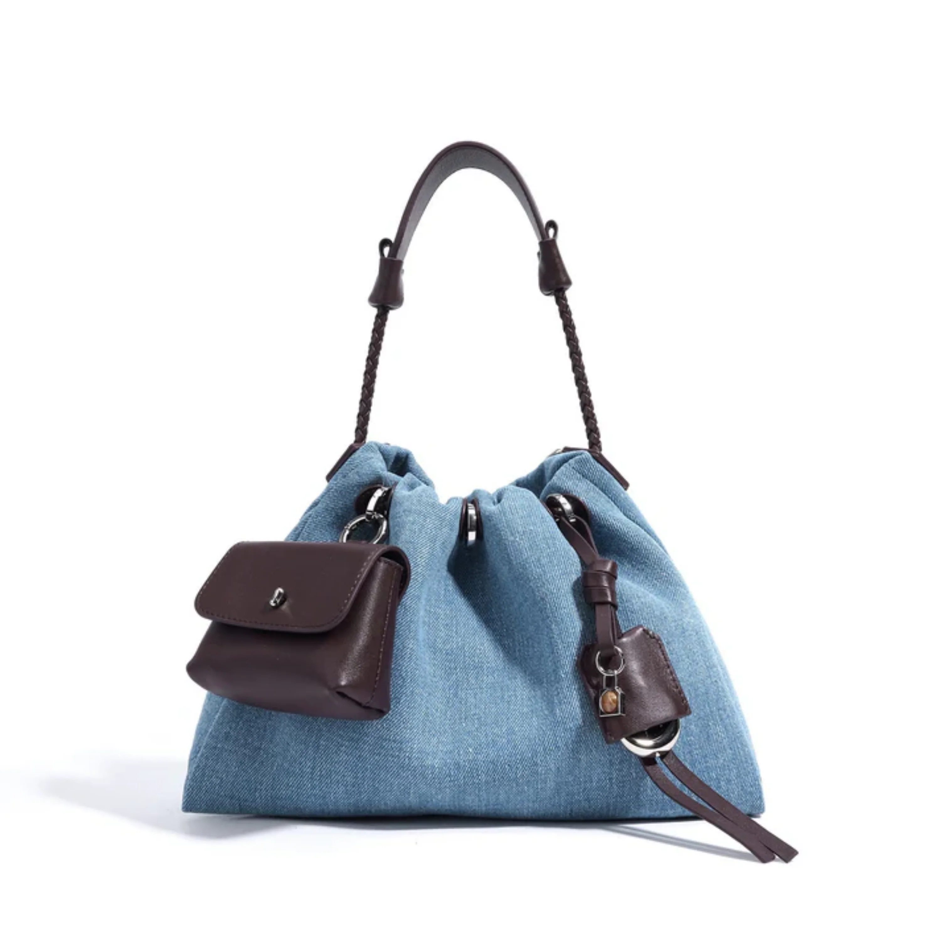 Noirelle Genuine Leather Denim Patchwork Hobo Bag - Image 2