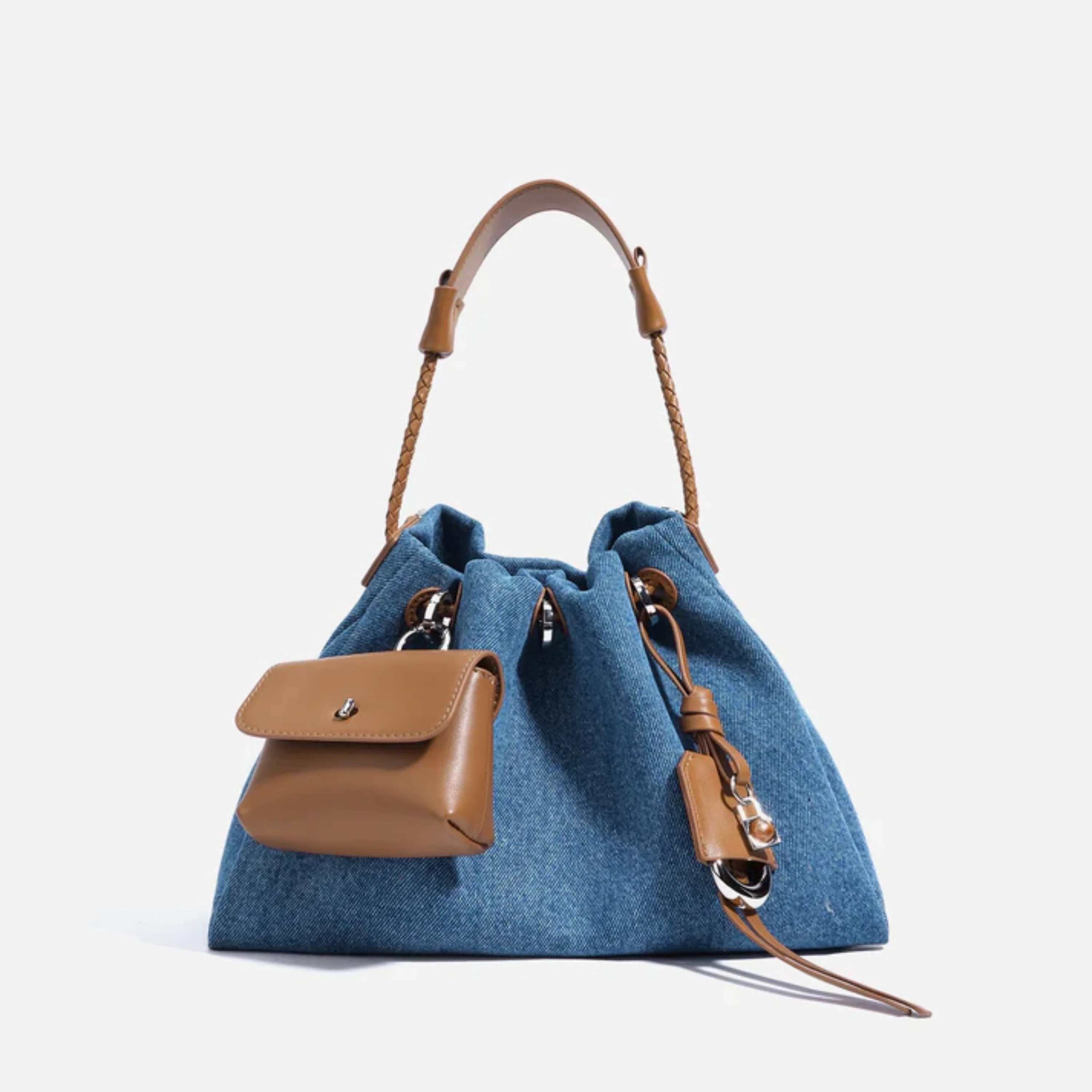 Noirelle Genuine Leather Denim Patchwork Hobo Bag - Image 3