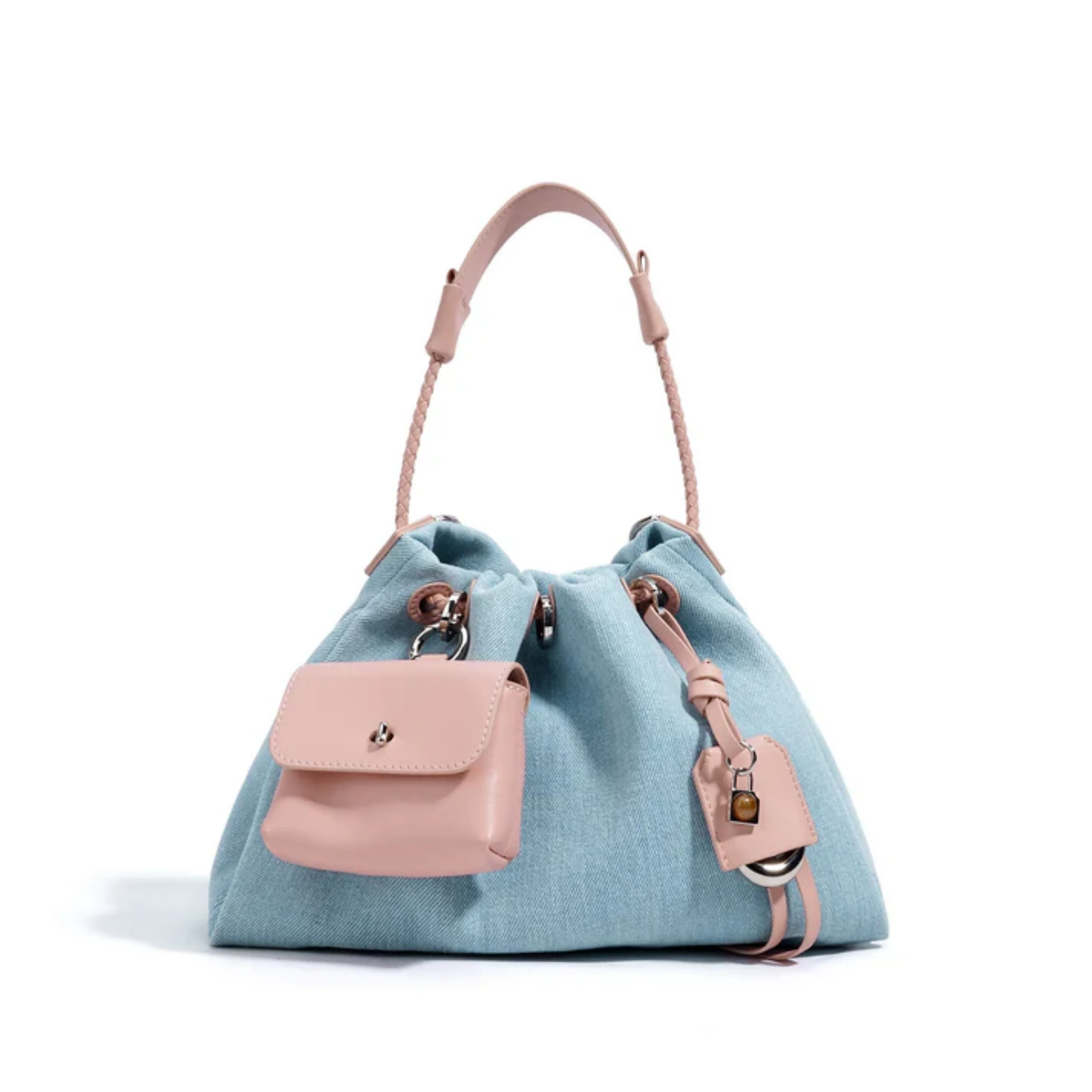 Noirelle Genuine Leather Denim Patchwork Hobo Bag - Image 4