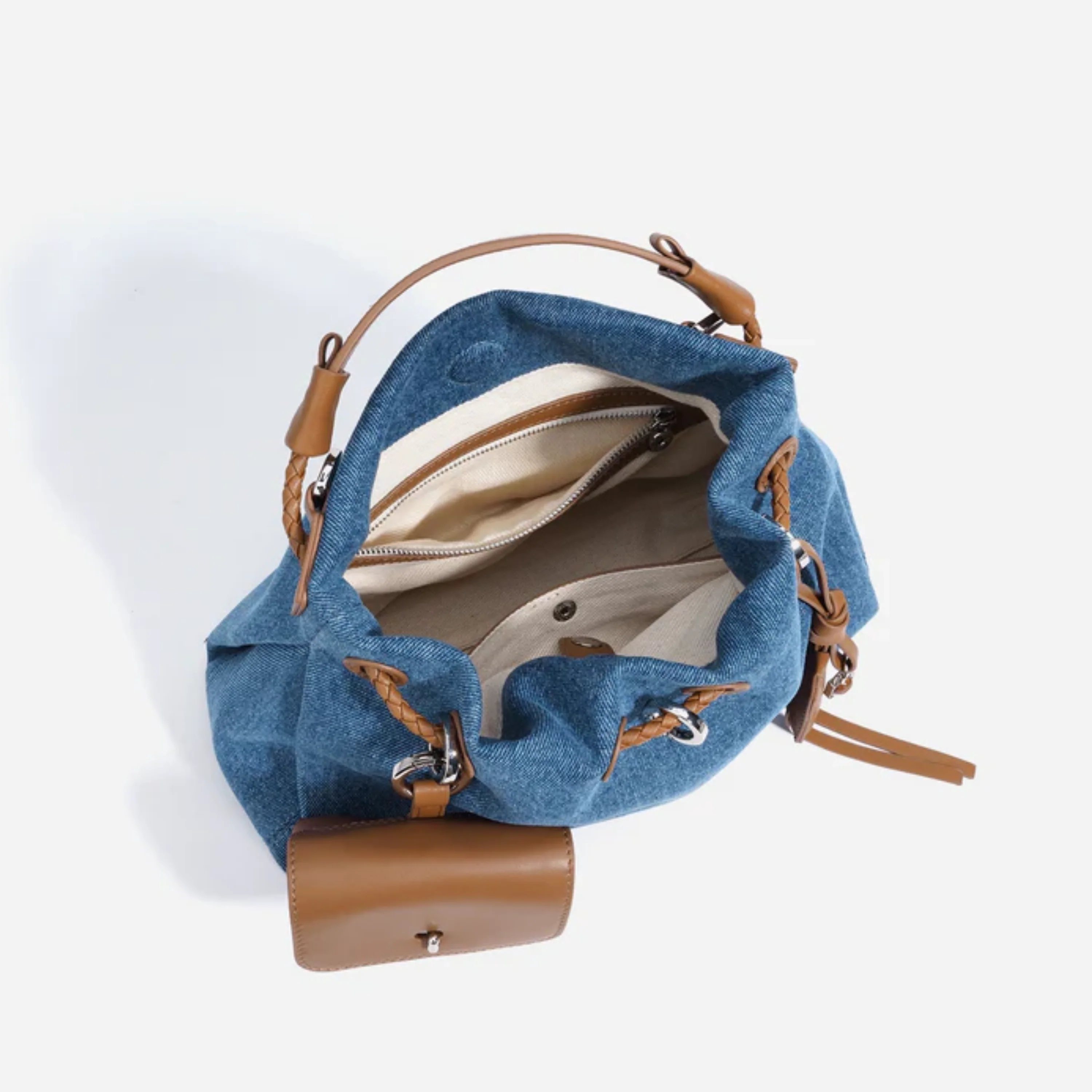 Noirelle Genuine Leather Denim Patchwork Hobo Bag - Image 8