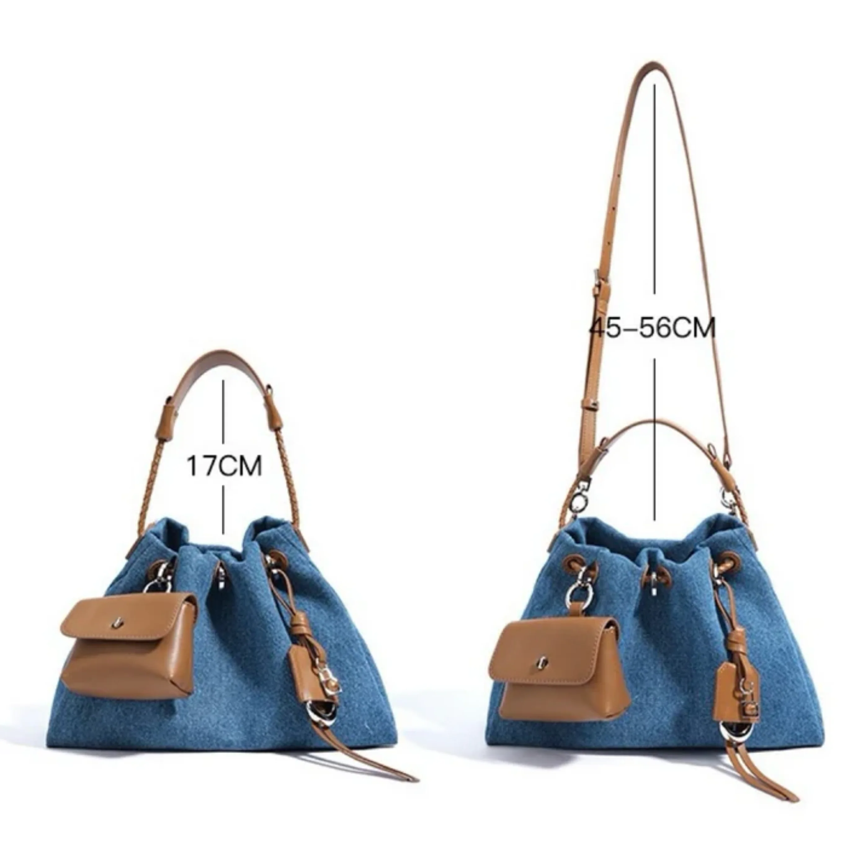 Noirelle Genuine Leather Denim Patchwork Hobo Bag - Image 9