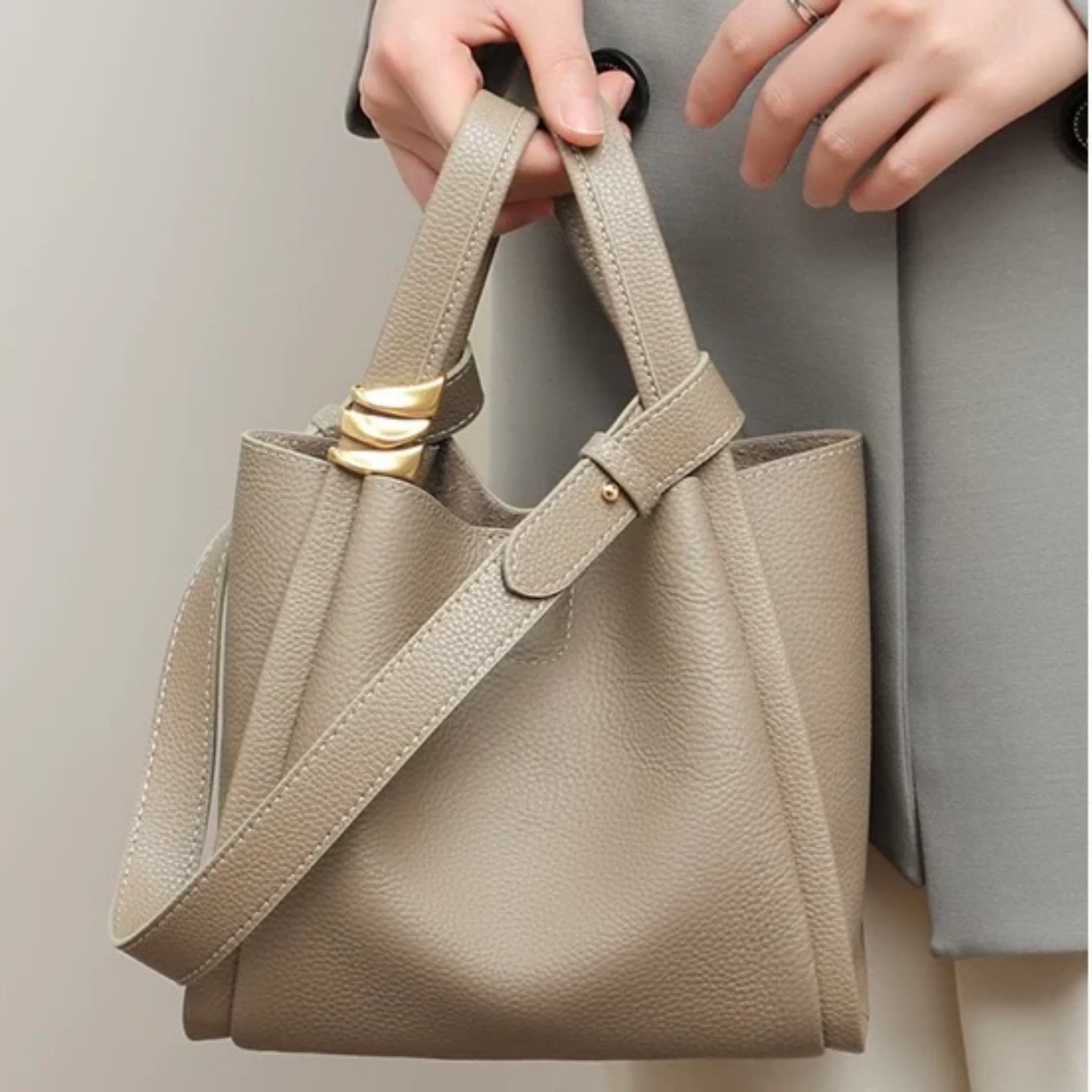 Nyra Genuine Leather Crossbody Bucket Bag - Image 4