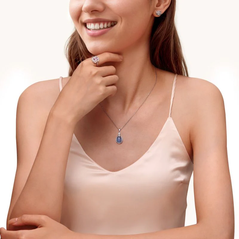 Ocean's Embrace Natural Aquamarine Pendant Necklace - Image 4