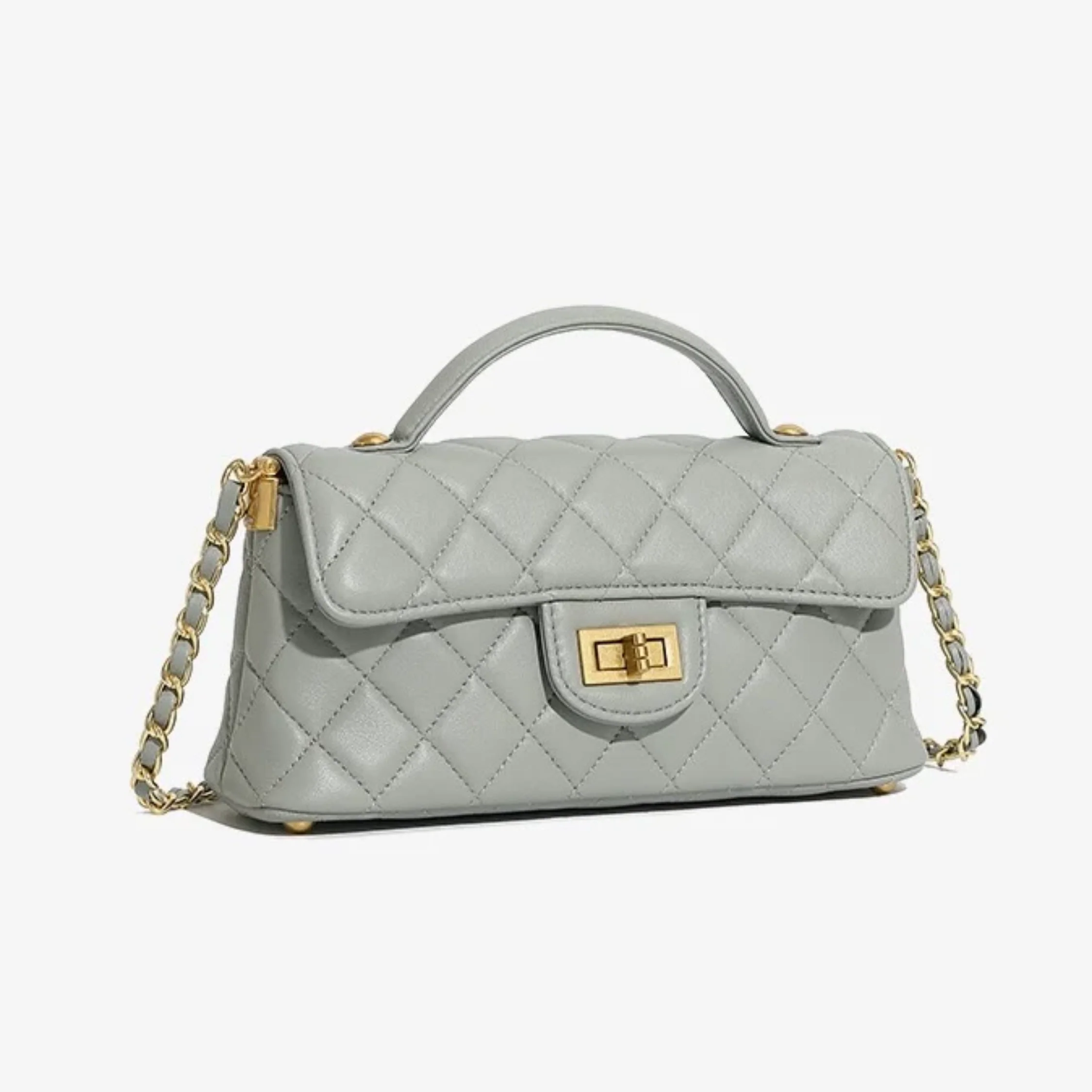 Olythéa Genuine Leather Quilted Chain Shoulder Crossbody Bag