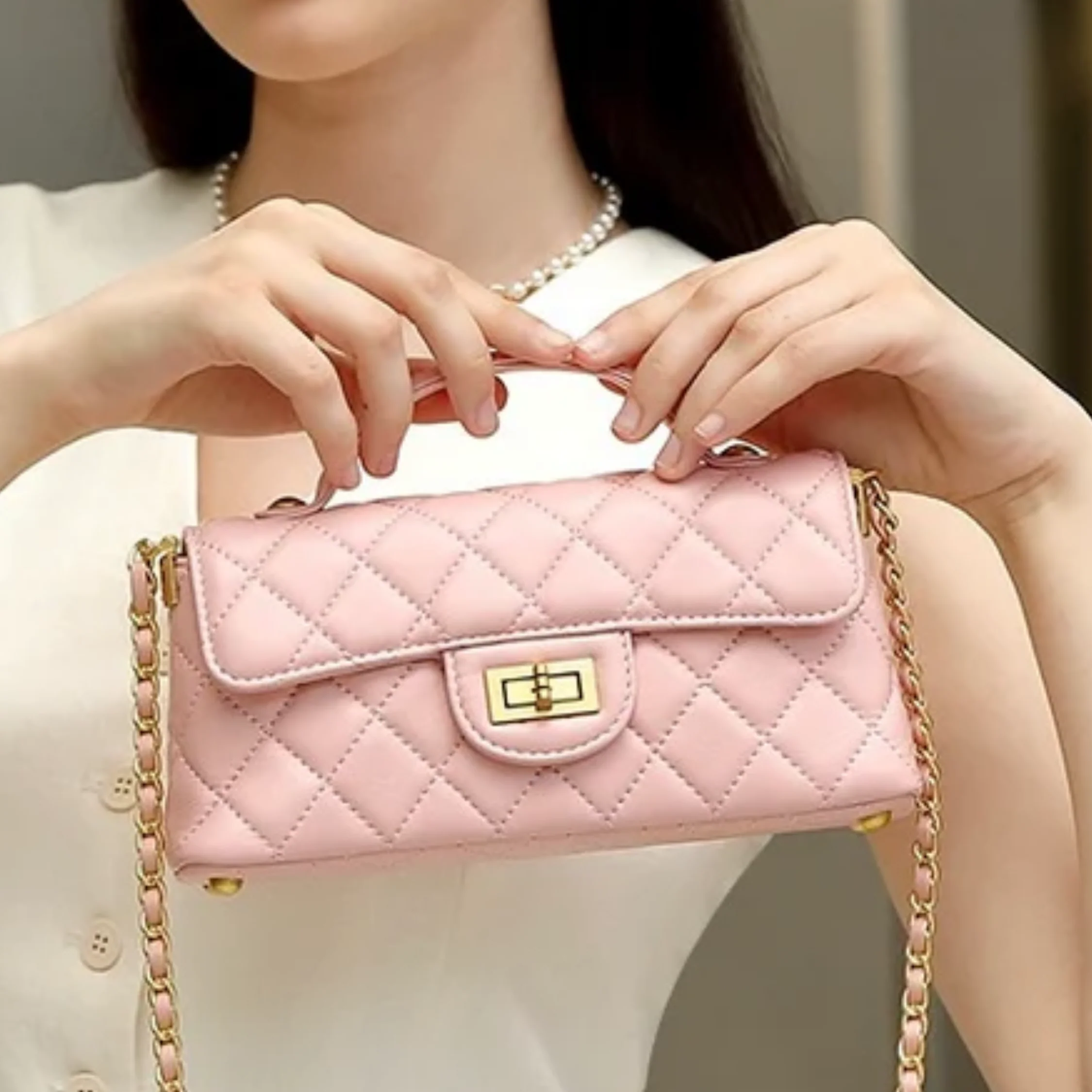 Olythéa Genuine Leather Quilted Chain Shoulder Crossbody Bag - Image 9