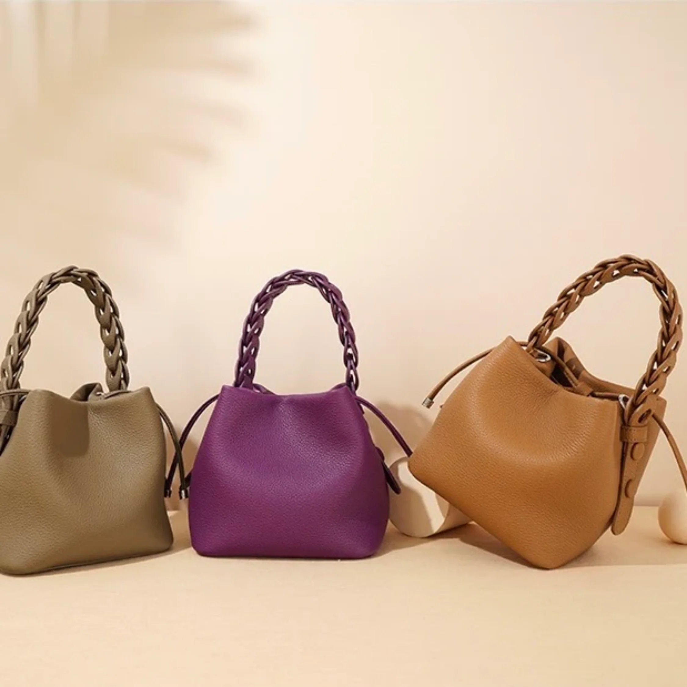 Olythéa Genuine Top-Grain Leather Bucket Bag - Image 8