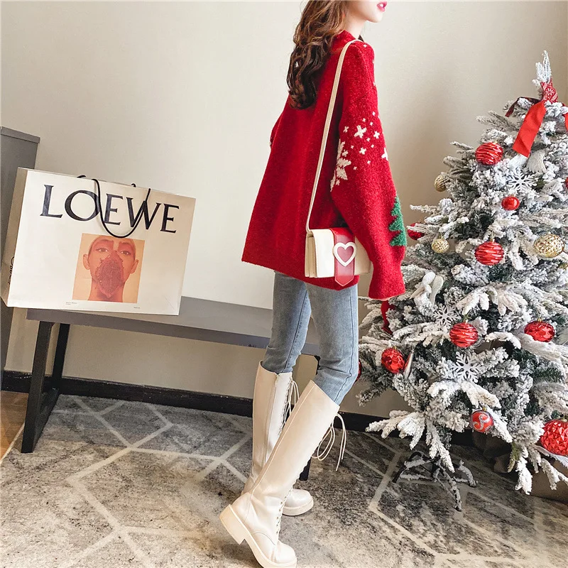 One Size Snow Flake and Tree Embroided Long Sweater - Image 5