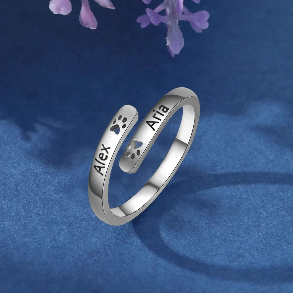 Open Paw Print Personalised Ring, Paw Print Name Ring, Custom Engraved Ring - Image 5