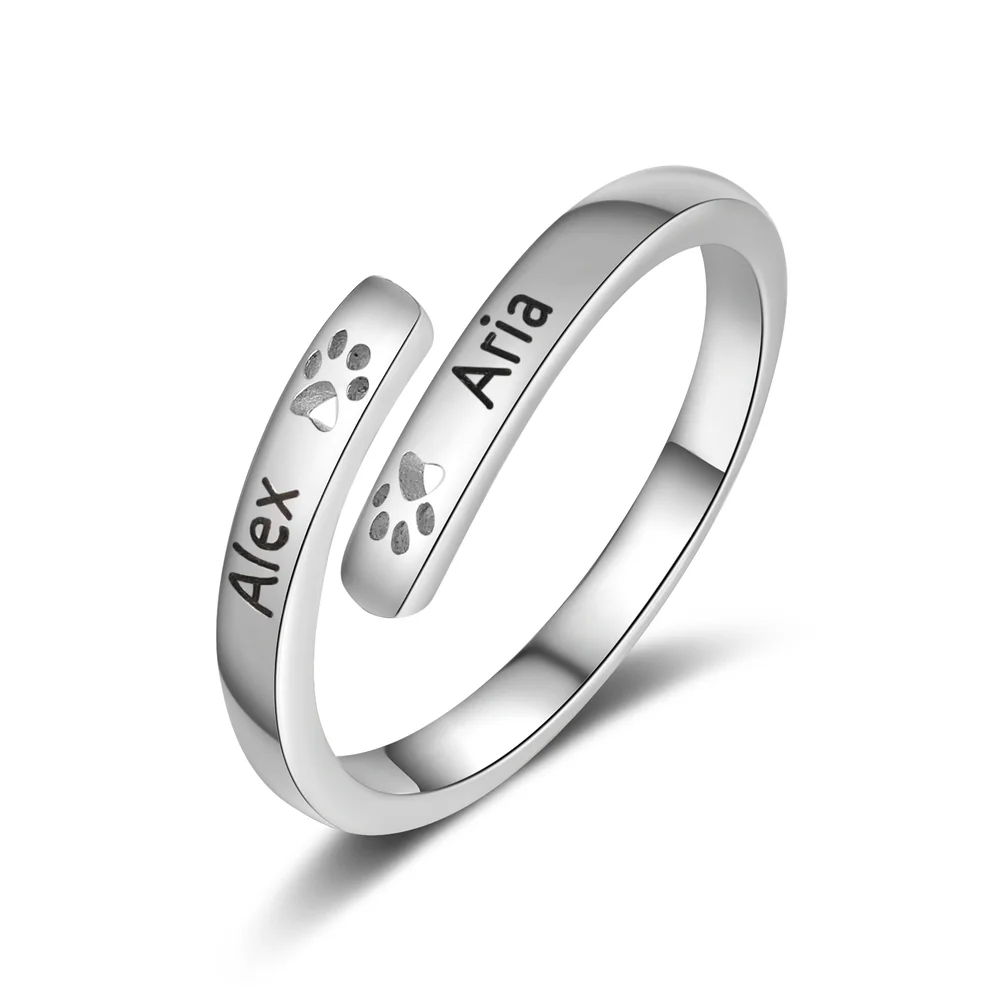 Open Paw Print Personalised Ring, Paw Print Name Ring, Custom Engraved Ring - Image 7
