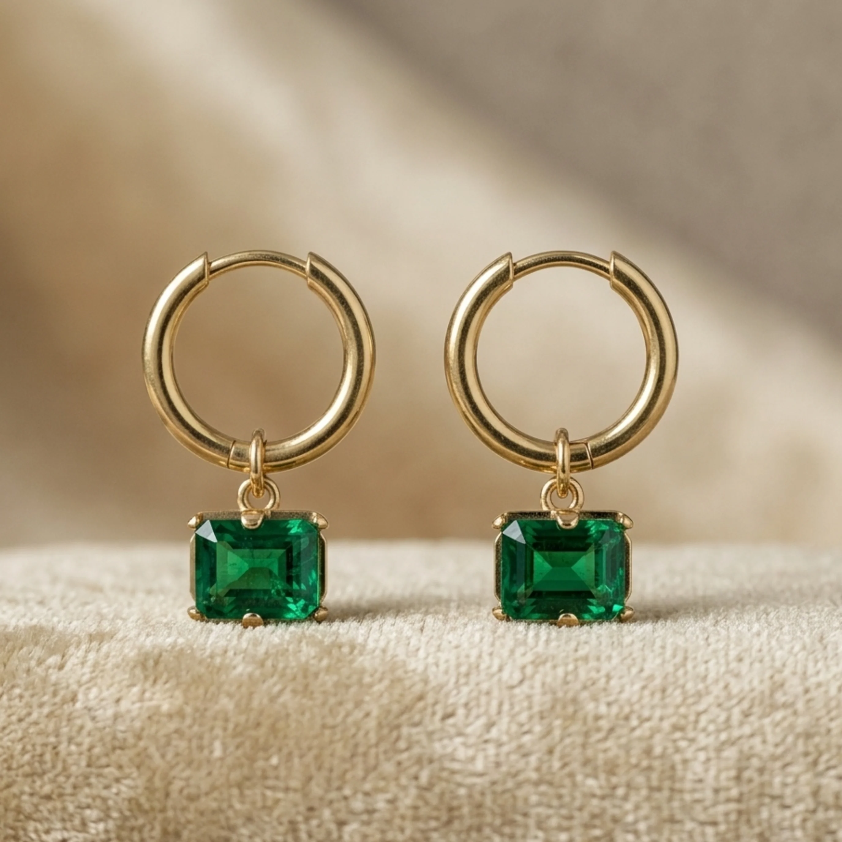 Ovelia Emerald Dangle Hoops - Image 2