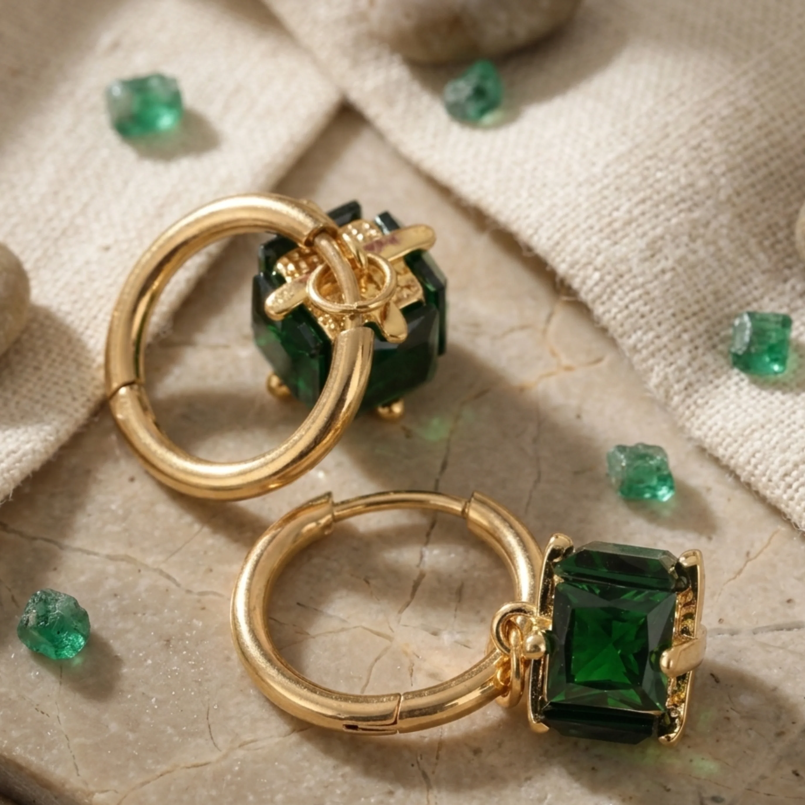 Ovelia Emerald Dangle Hoops - Image 3