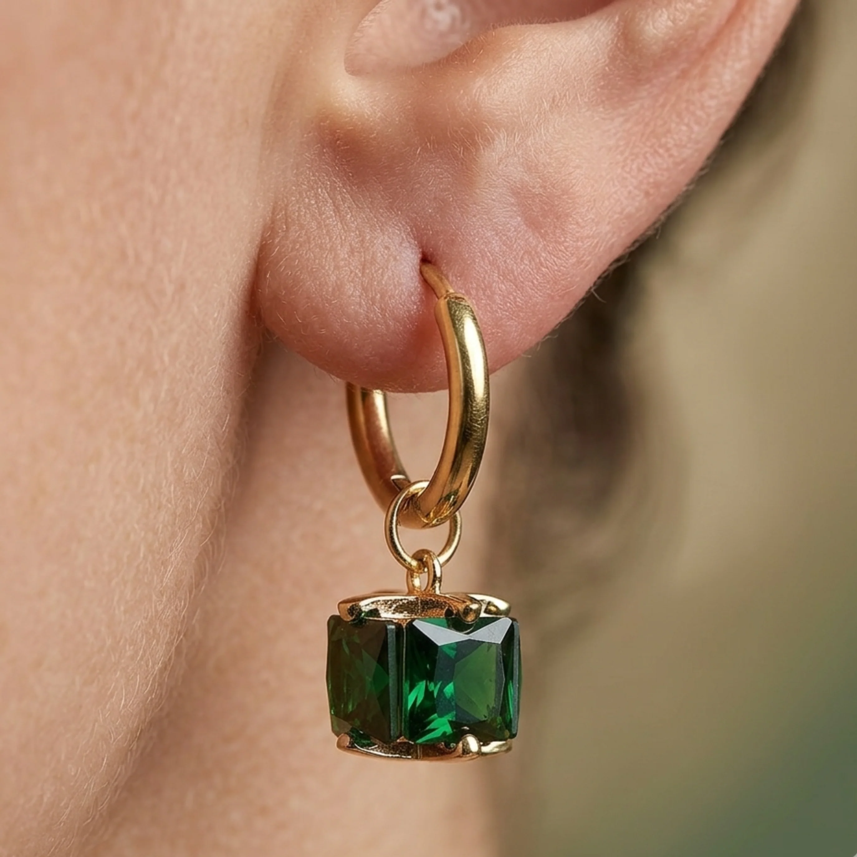 Ovelia Emerald Dangle Hoops - Image 4