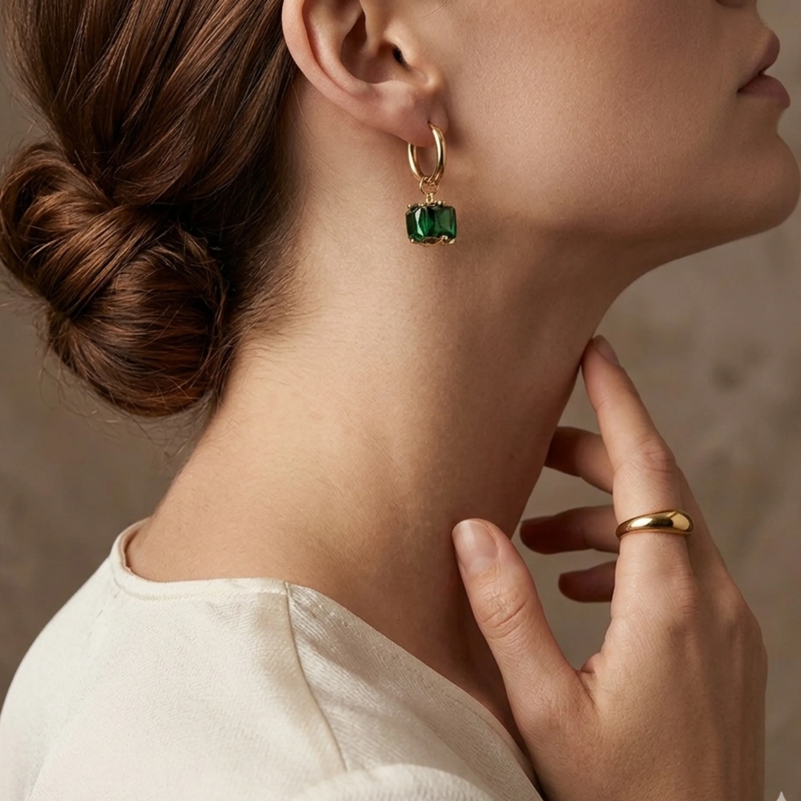 Ovelia Emerald Dangle Hoops - Image 5