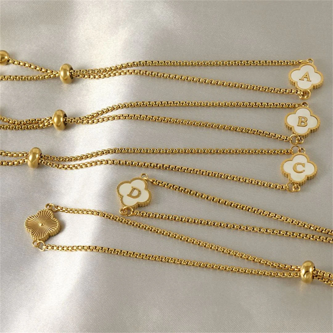 Personalized Clover Initial Bracelet with Adjustable Chain - Image 3