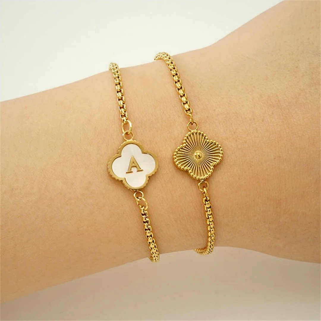 Personalized Clover Initial Bracelet with Adjustable Chain - Image 4