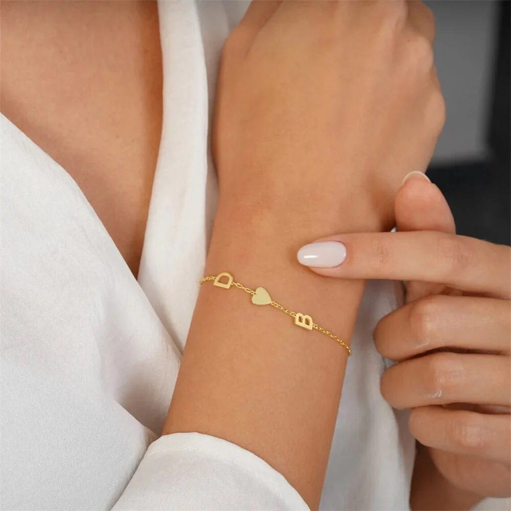 Personalized Heart Initial Bracelet with Elegant Chain - Image 2