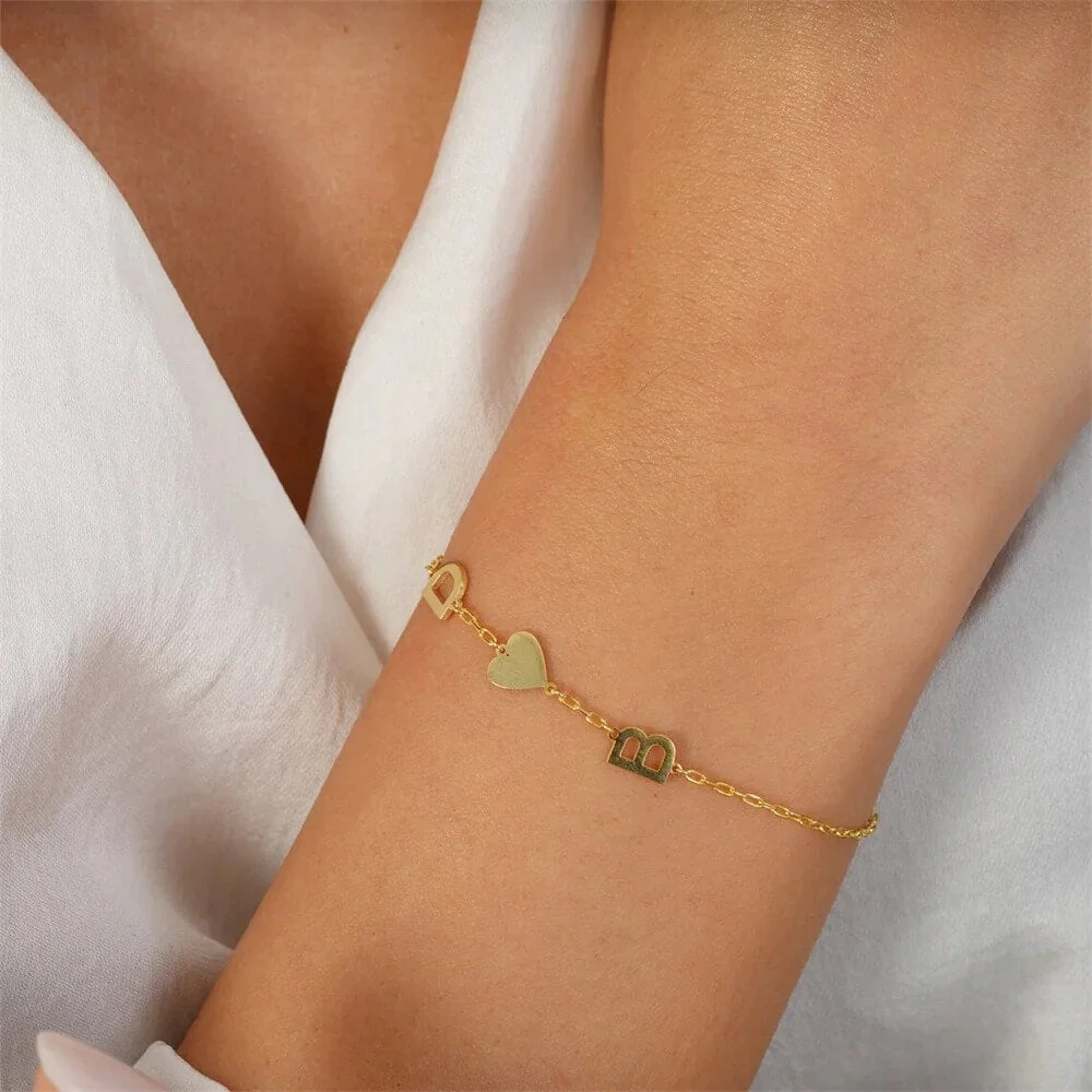 Personalized Heart Initial Bracelet with Elegant Chain - Image 4