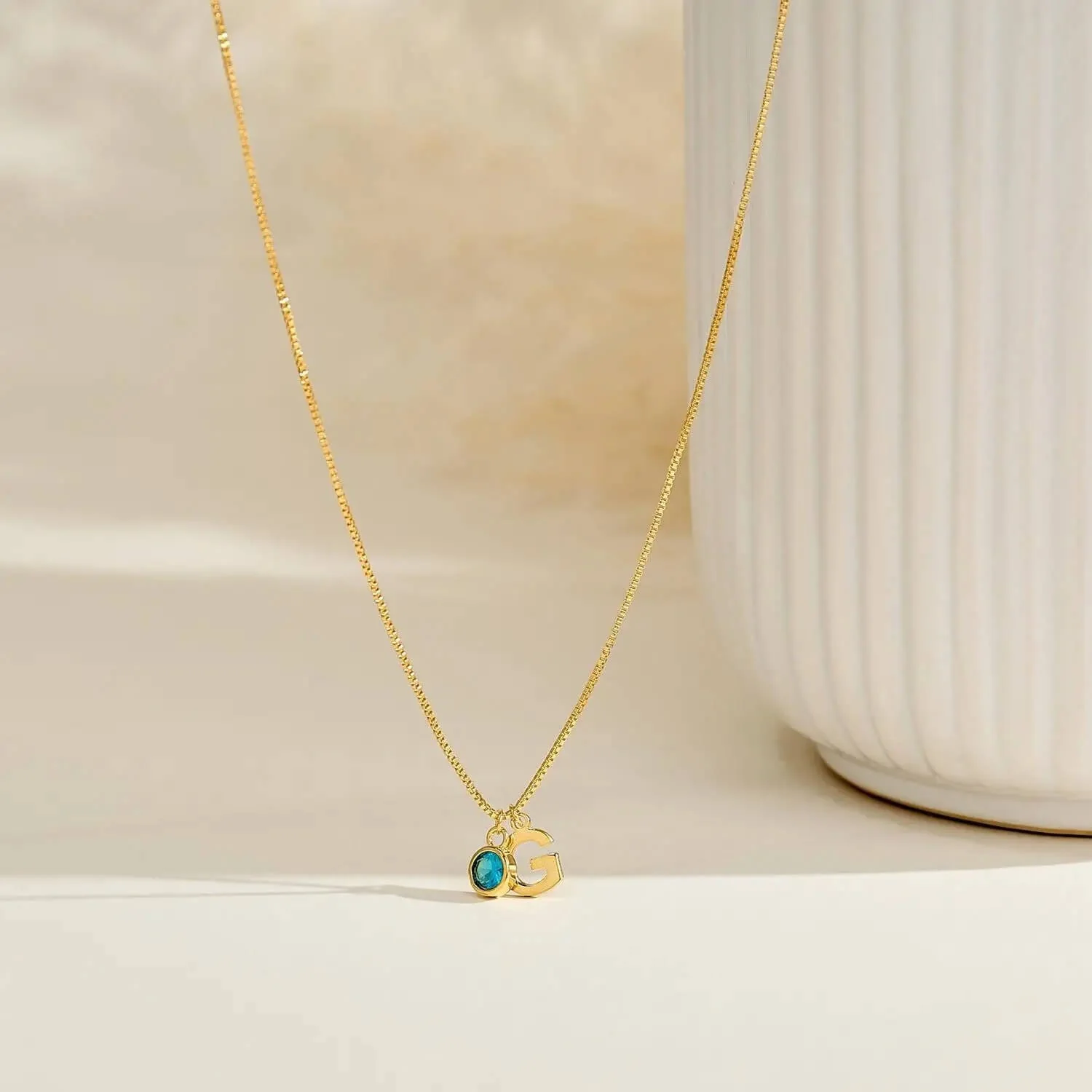 PERSONALISED KAIA BIRTHSTONE INITIAL NECKLACE FOR WOMEN - Image 2