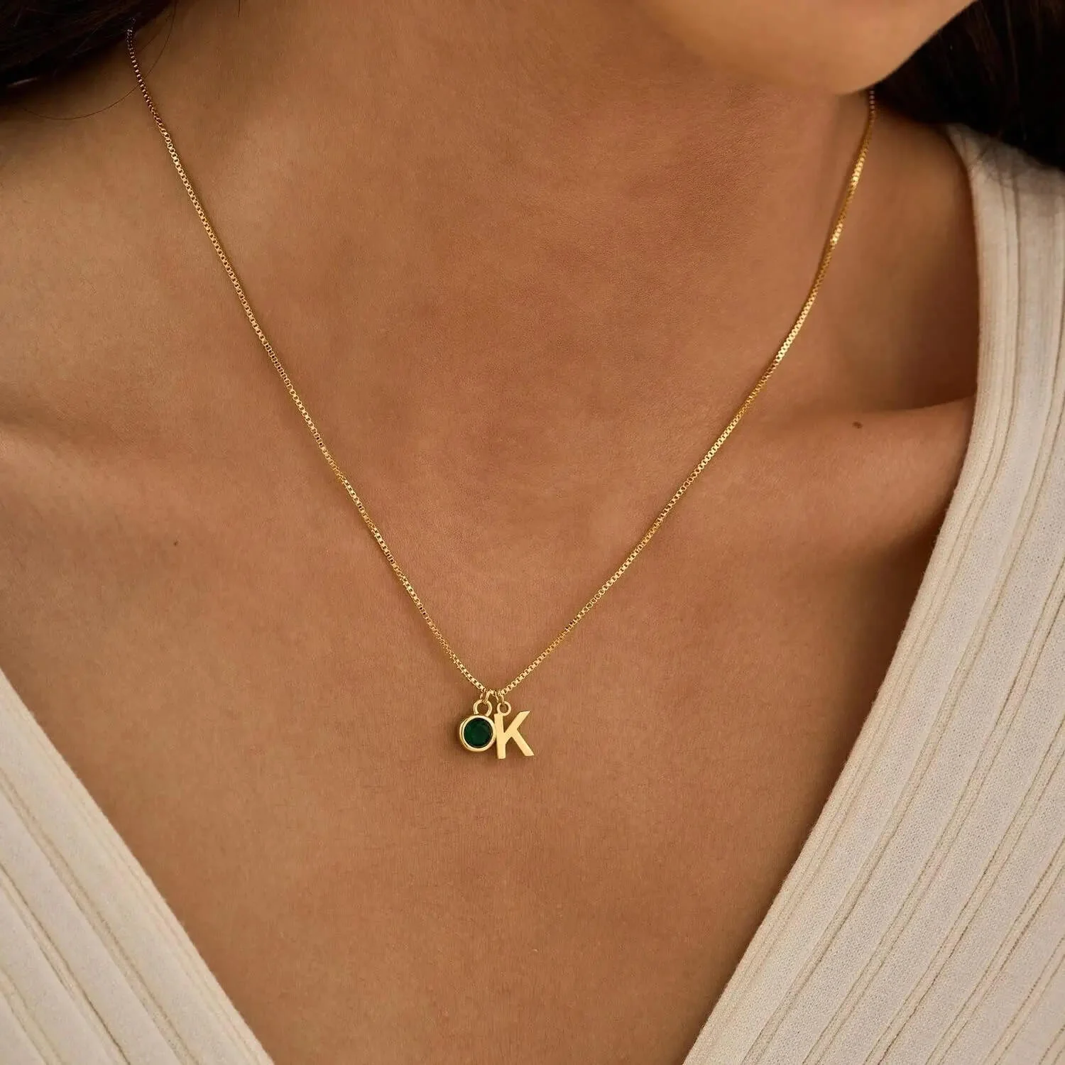 PERSONALISED KAIA BIRTHSTONE INITIAL NECKLACE FOR WOMEN - Image 3