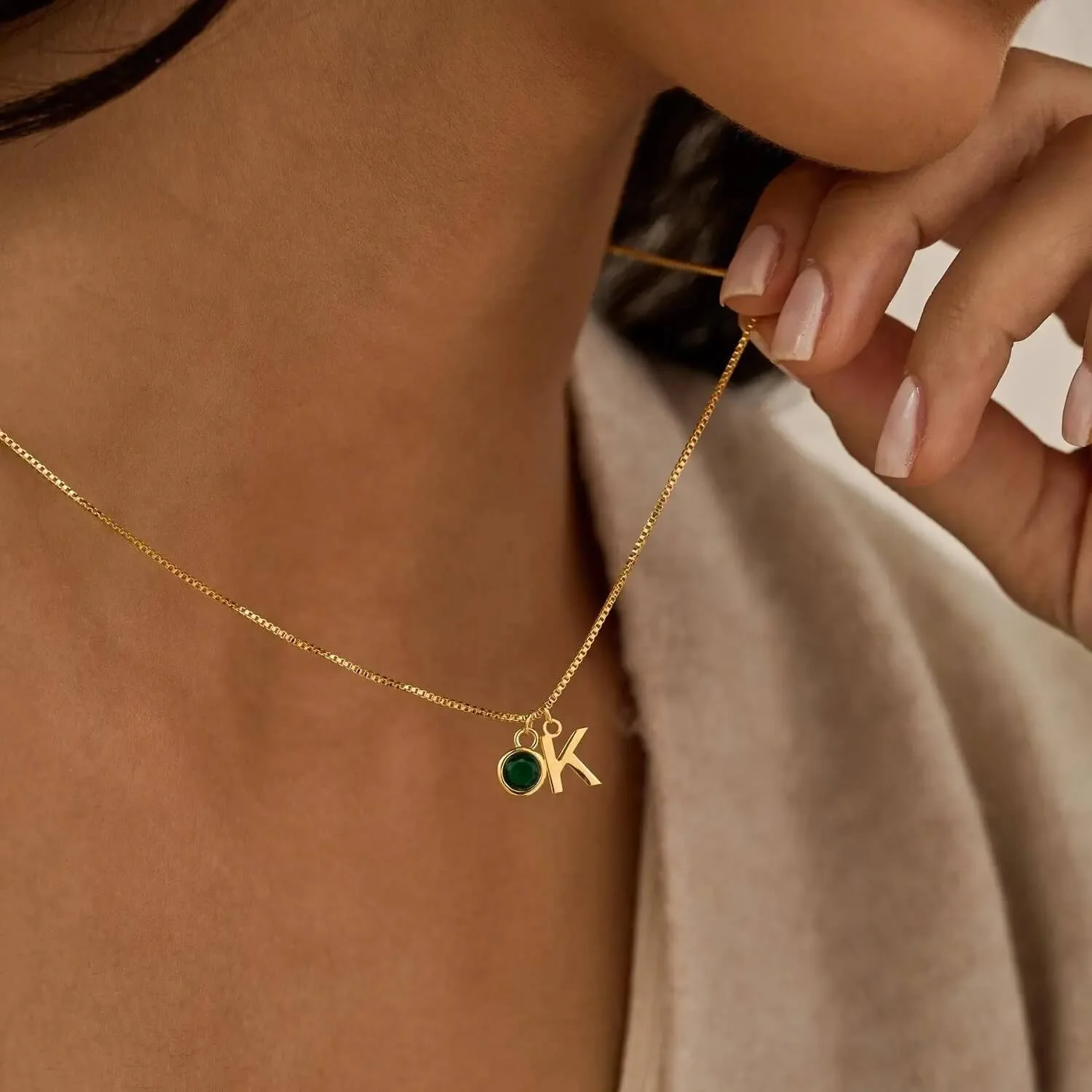 PERSONALISED KAIA BIRTHSTONE INITIAL NECKLACE FOR WOMEN - Image 5