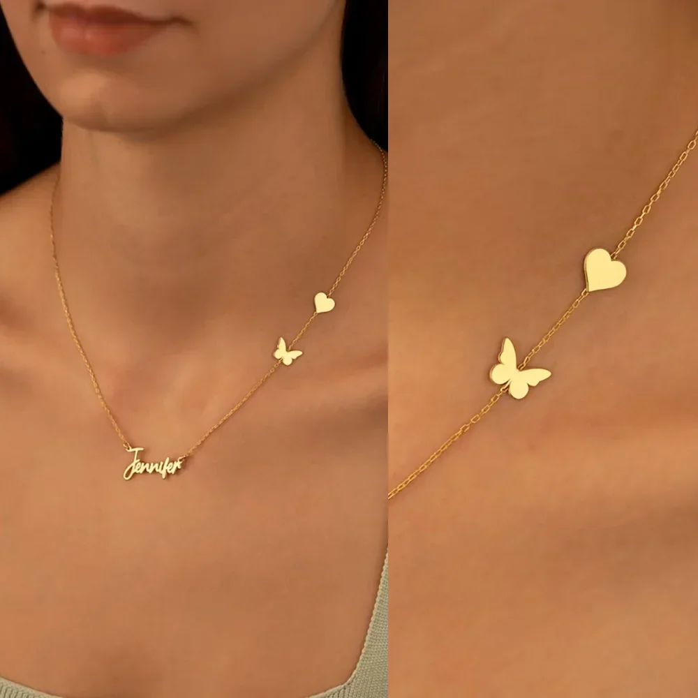 Personalised Lucky Necklace with Heart and Butterfly - Image 4