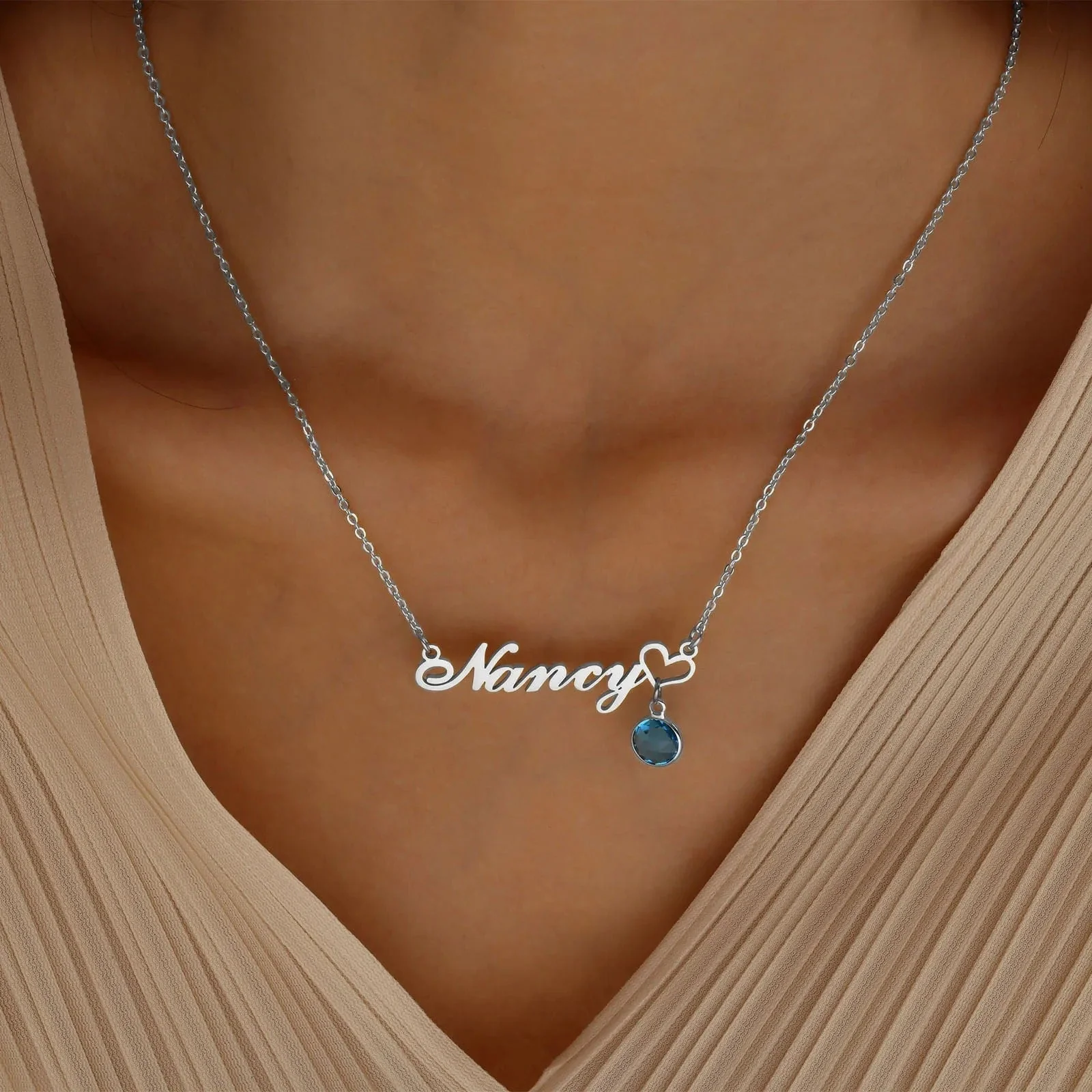 PERSONALISED NANCY BIRTHSTONE NAME NECKLACE FOR WOMEN - Image 2