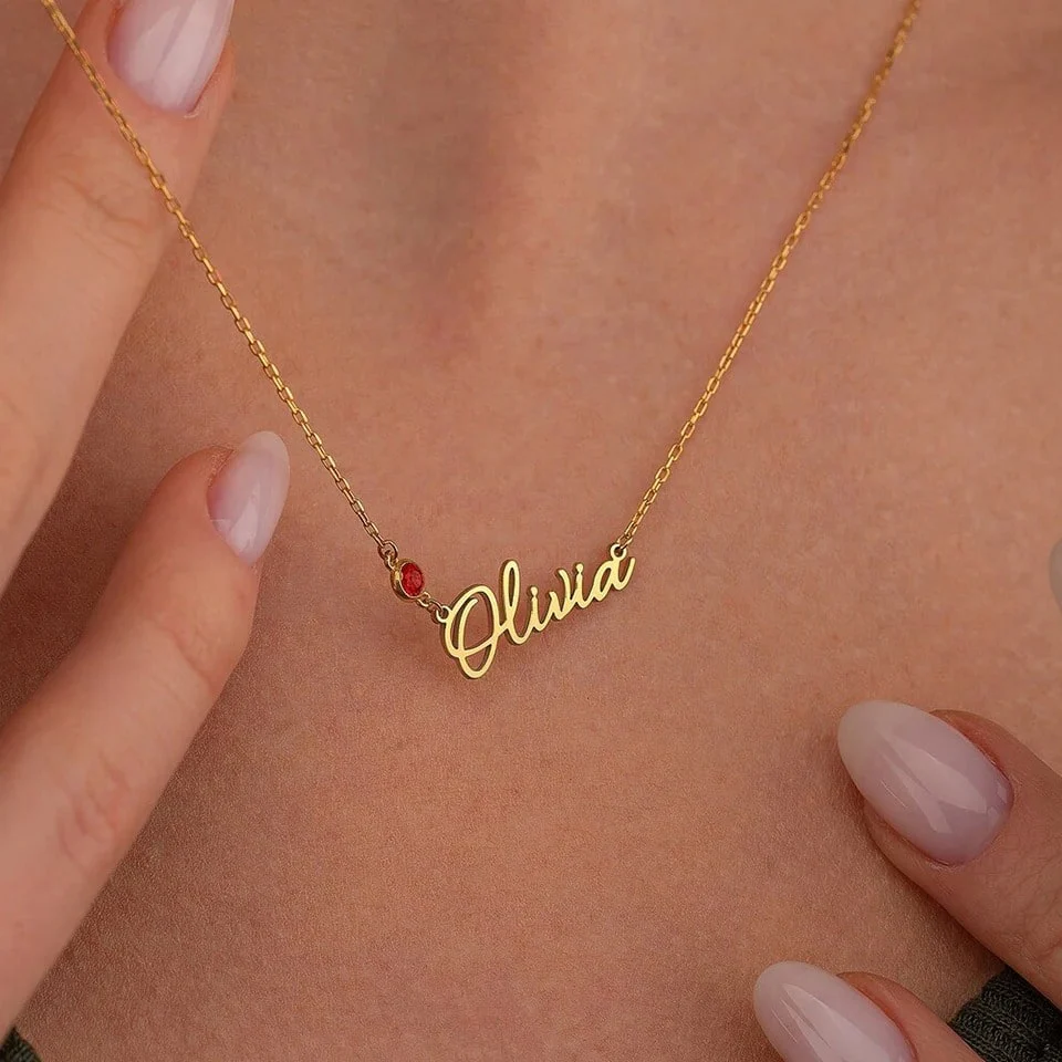 Personalised Olivia Birthstone Name Necklace - Image 4