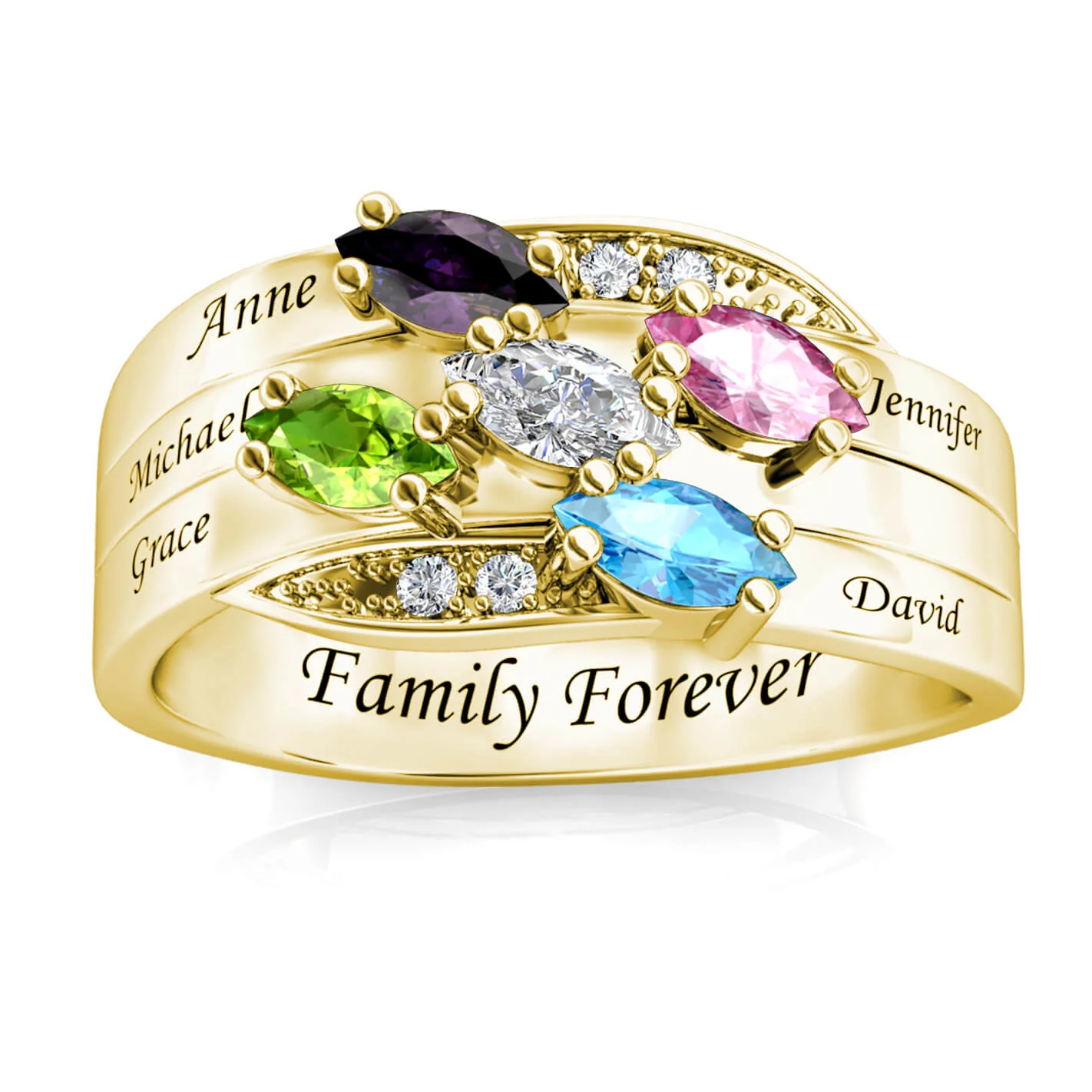 Personalised Ring for Mum, Engraved Name Ring for Her, 5 Birthstones Ring - Image 10
