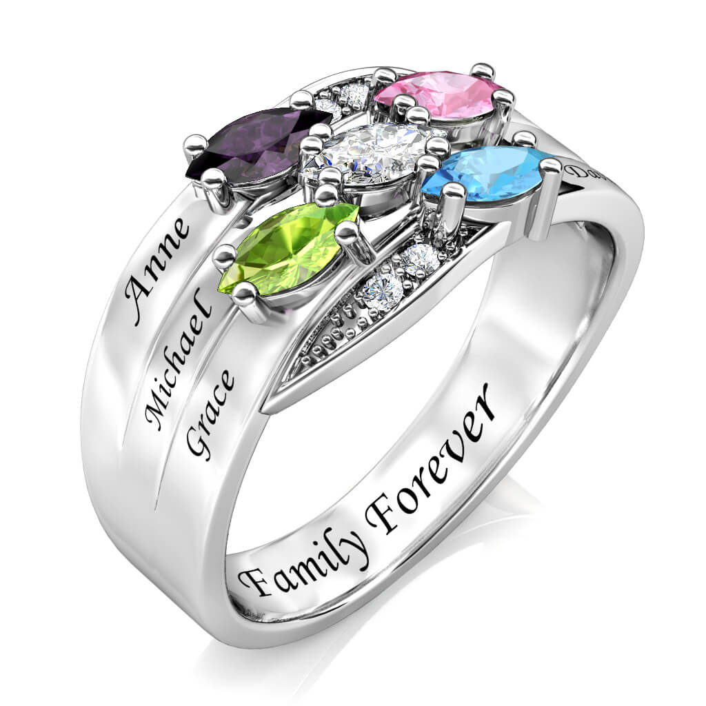 Personalised Ring for Mum, Engraved Name Ring for Her, 5 Birthstones Ring - Image 5